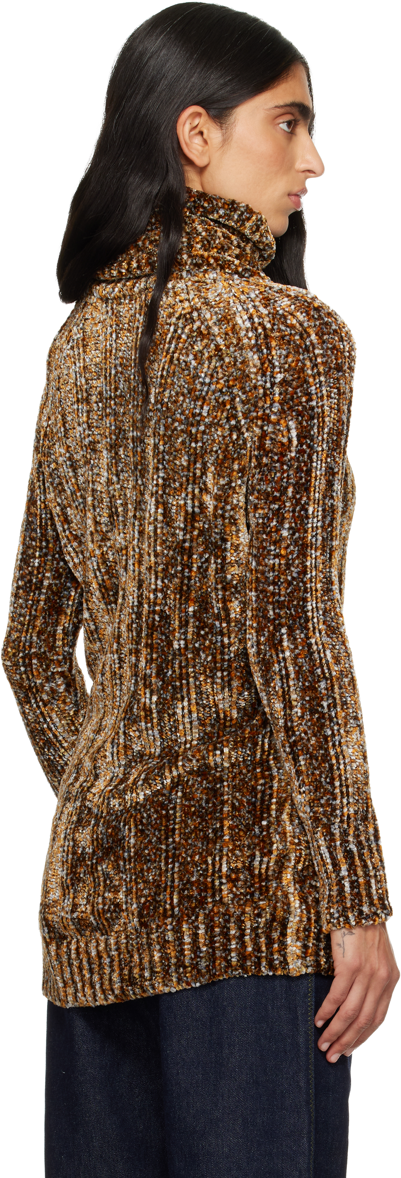 Dries Van Noten Brown Long Viscose Turtleneck In Brown