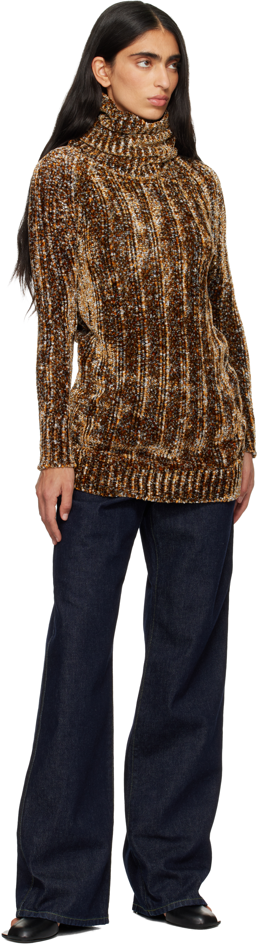 Dries Van Noten Brown Long Viscose Turtleneck In Brown