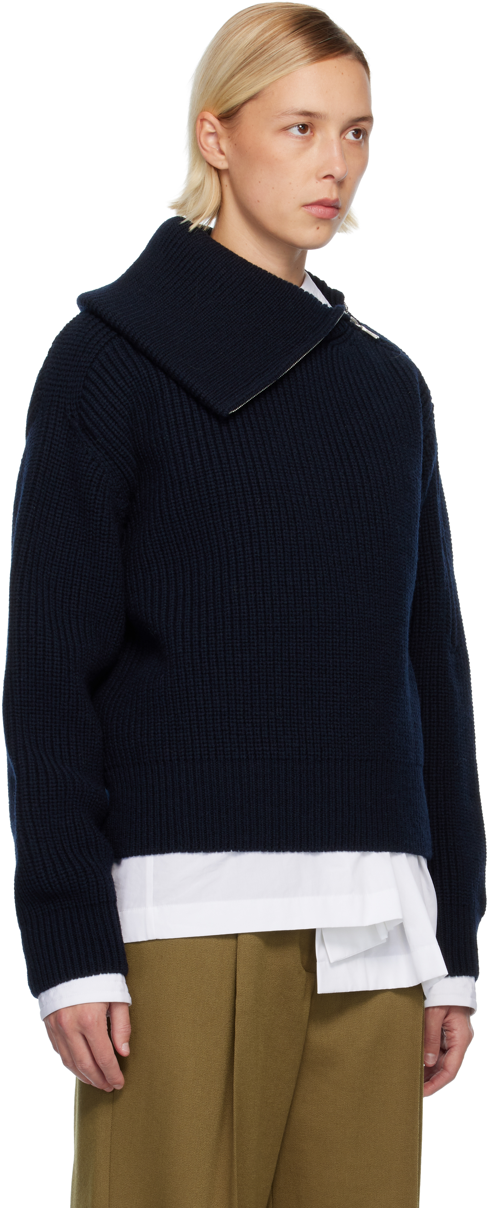 Dries Van Noten Black Zipped Wool Turtleneck In Black
