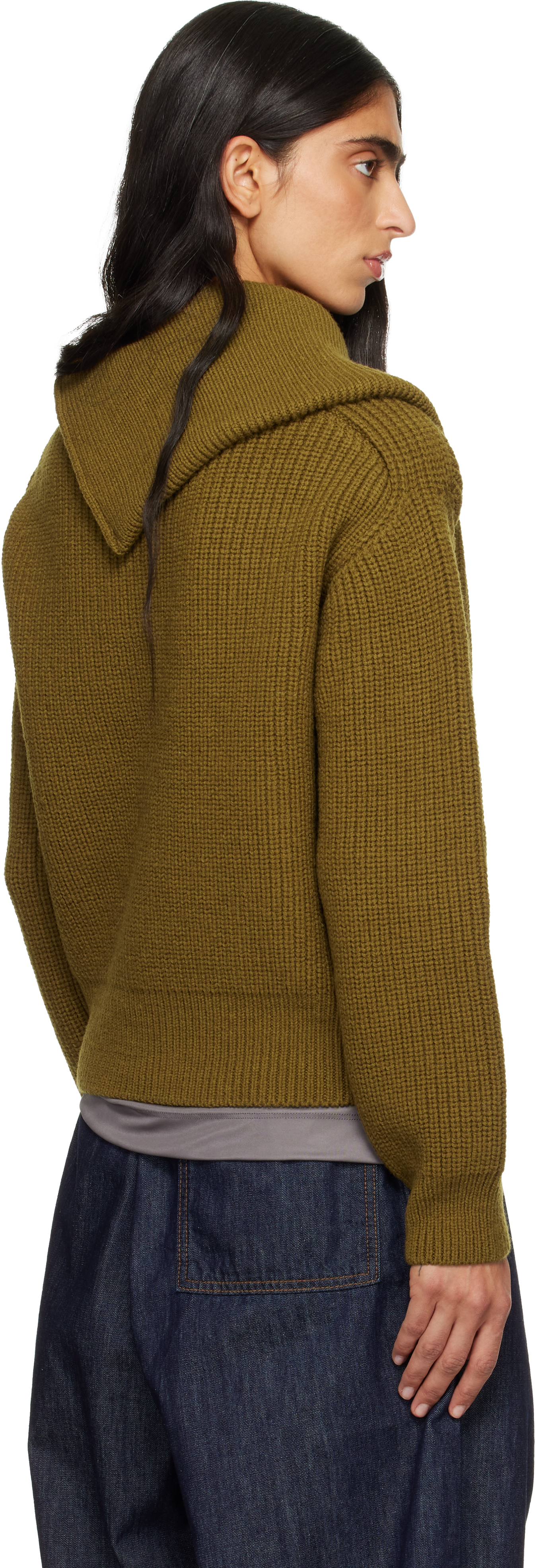 Dries Van Noten Khaki Zipped Wool Turtleneck