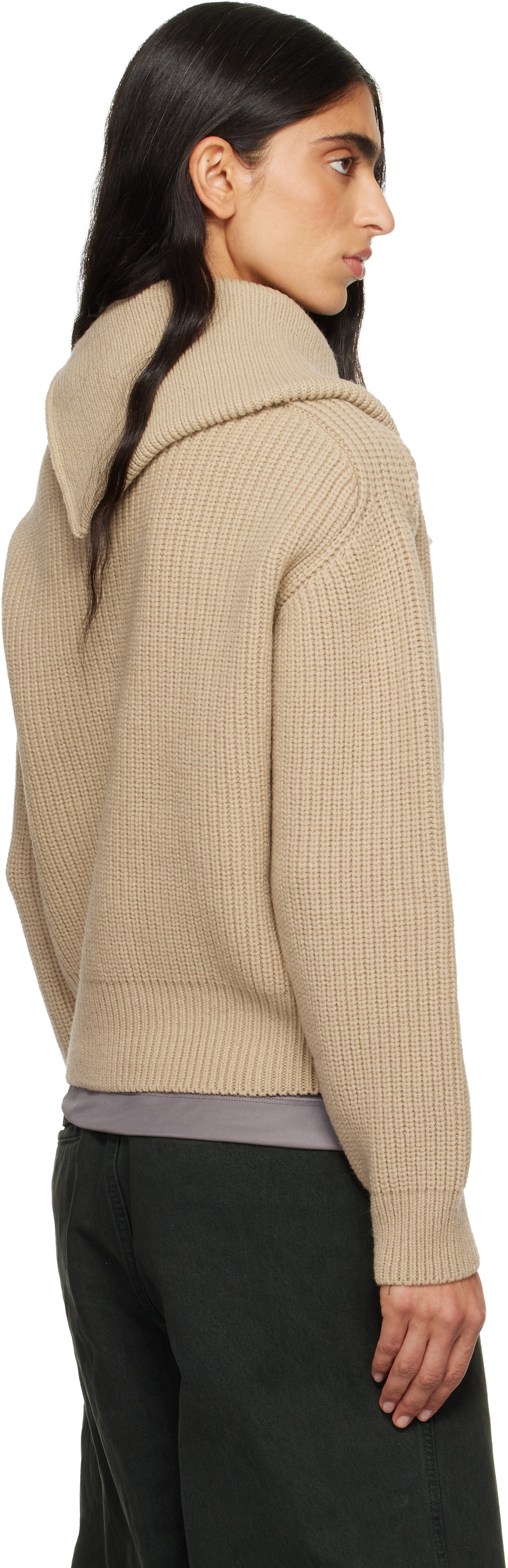 Dries Van Noten Beige Zipped Wool Turtleneck In Brown