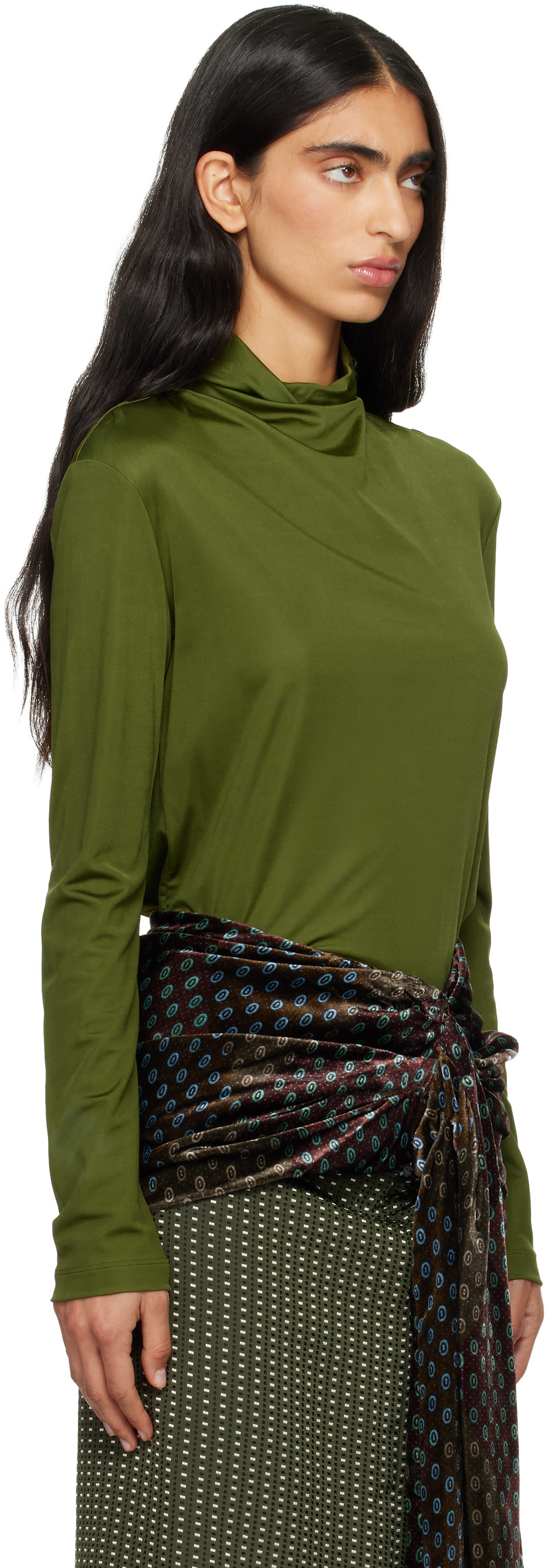 Dries Van Noten Green Jersey Turtleneck In Green