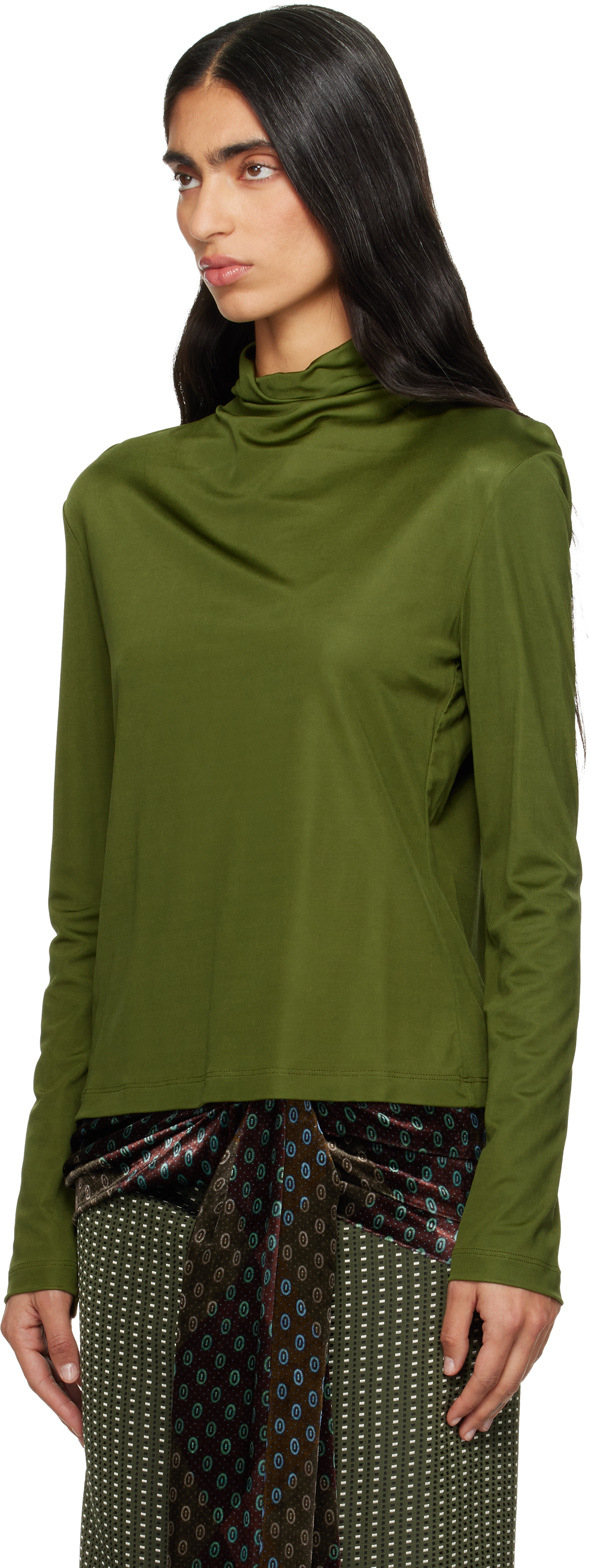 Dries Van Noten Green Jersey Turtleneck In Green