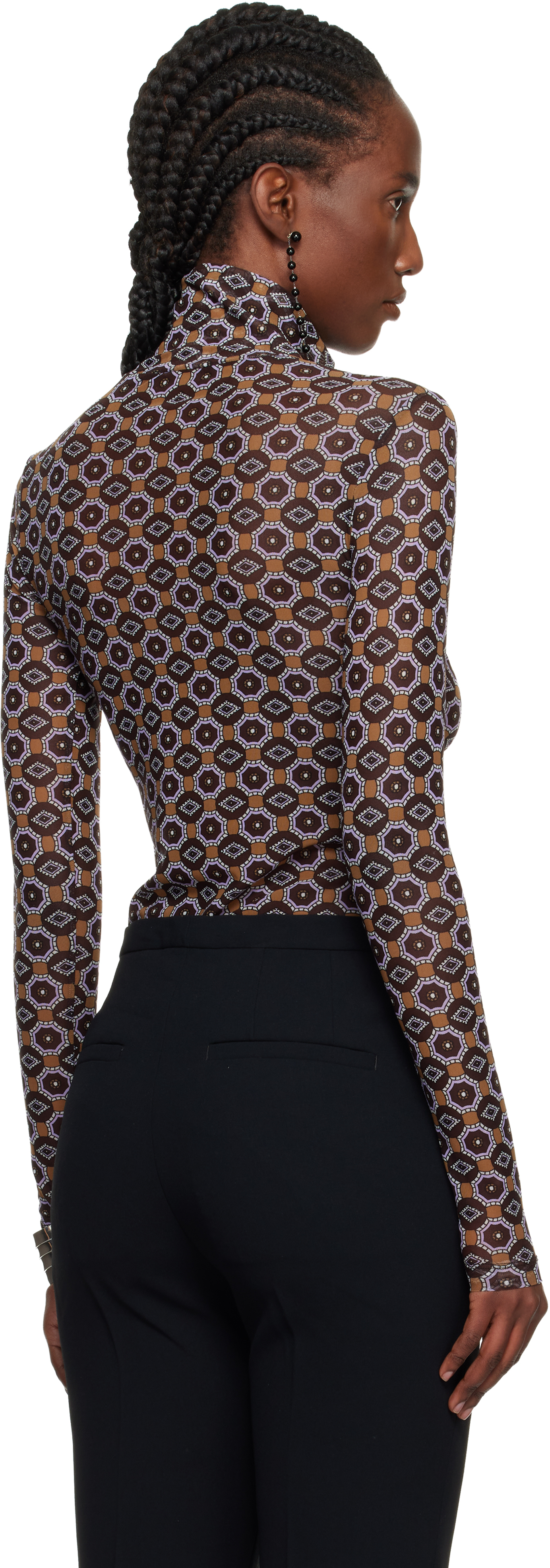 Dries Van Noten Brown Transparent Mesh Top In Multi