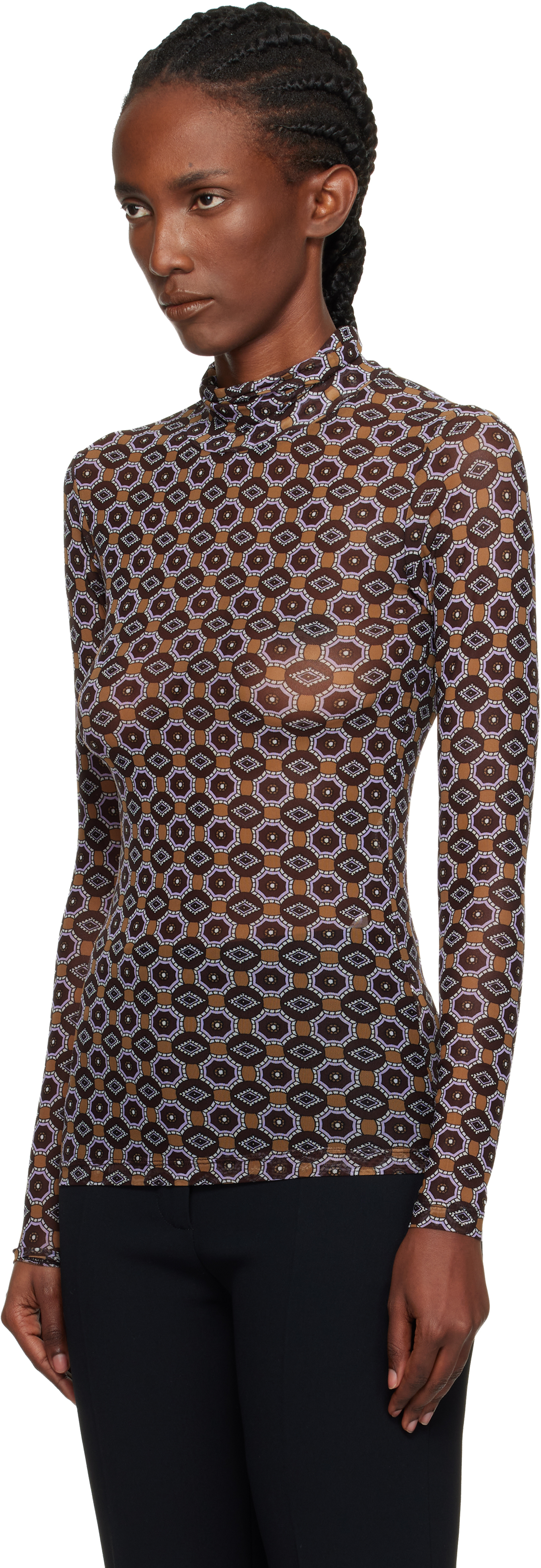 Dries Van Noten Brown Transparent Mesh Top In Multi