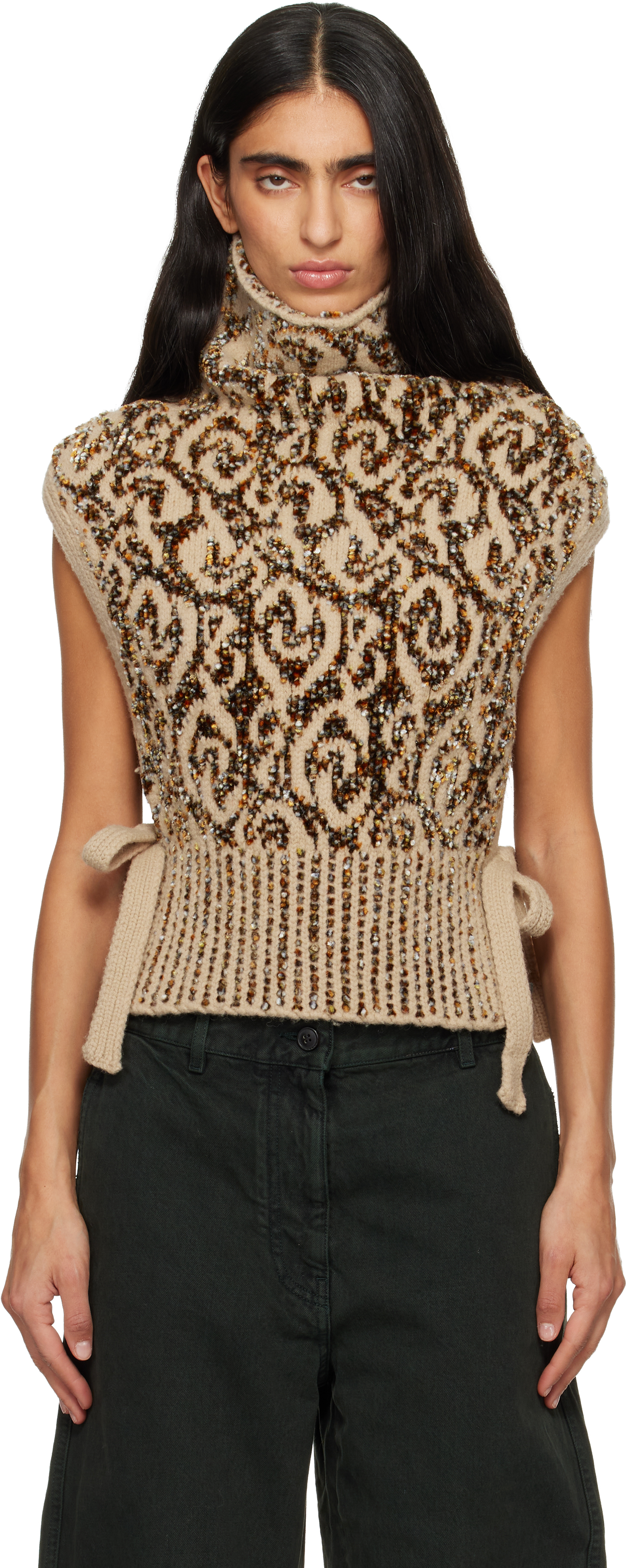 Beige Jacquard Dickey by Dries Van Noten on Sale