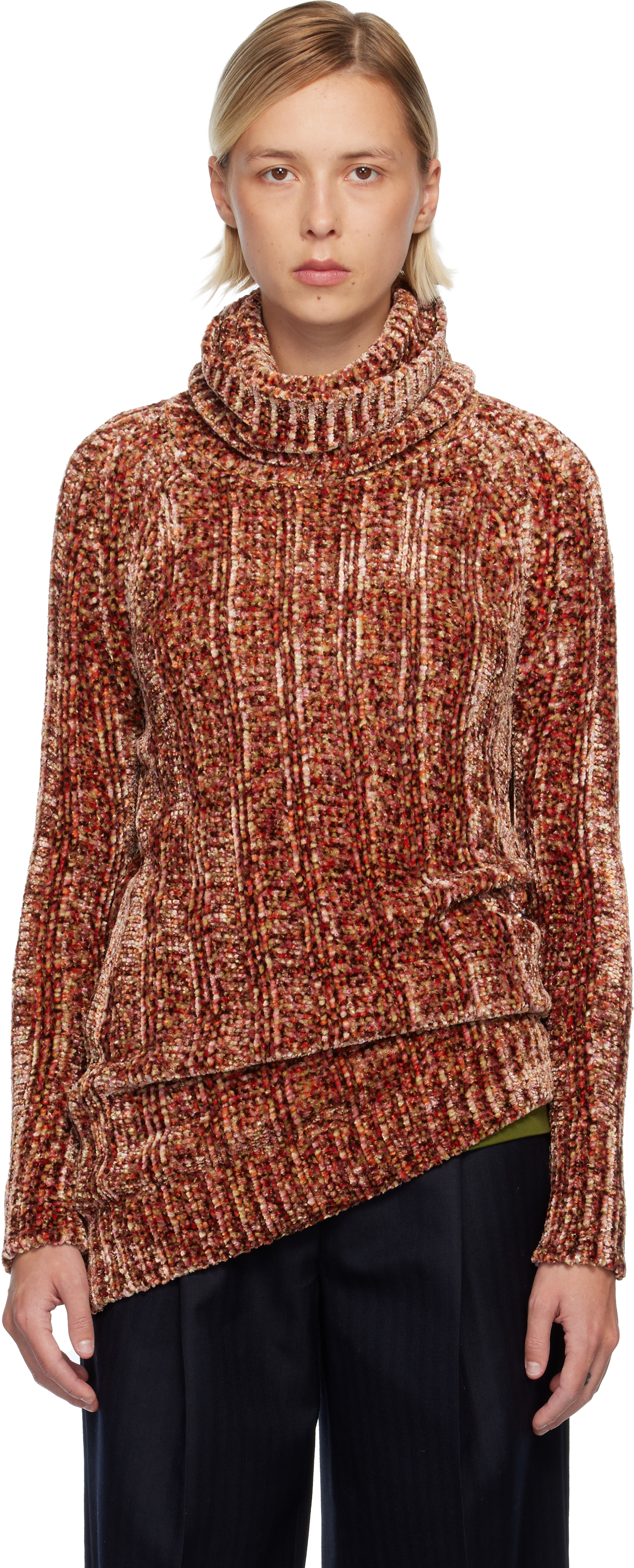 Dries Van Noten Pink & Brown Long Viscose Turtleneck In Brown