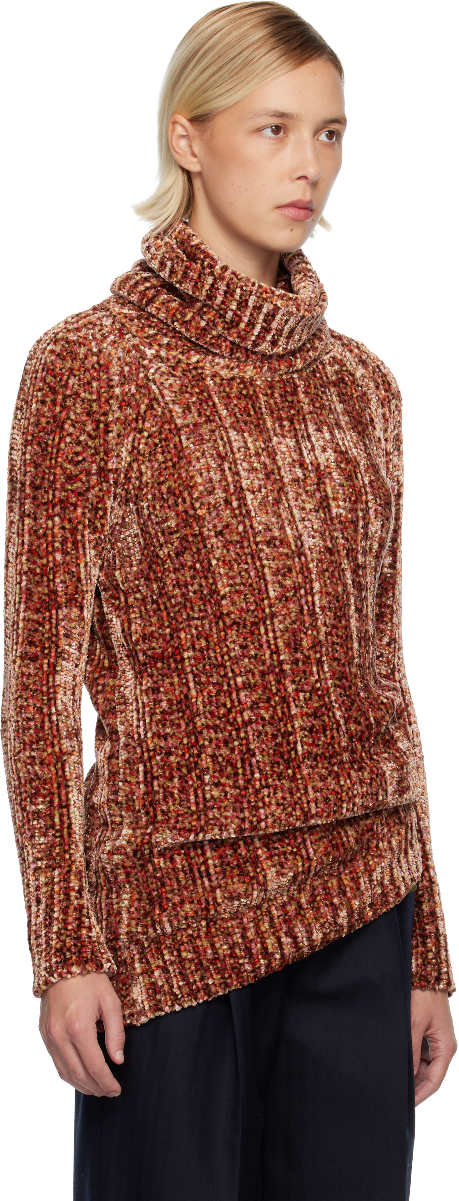 Dries Van Noten Pink & Brown Long Viscose Turtleneck In Brown