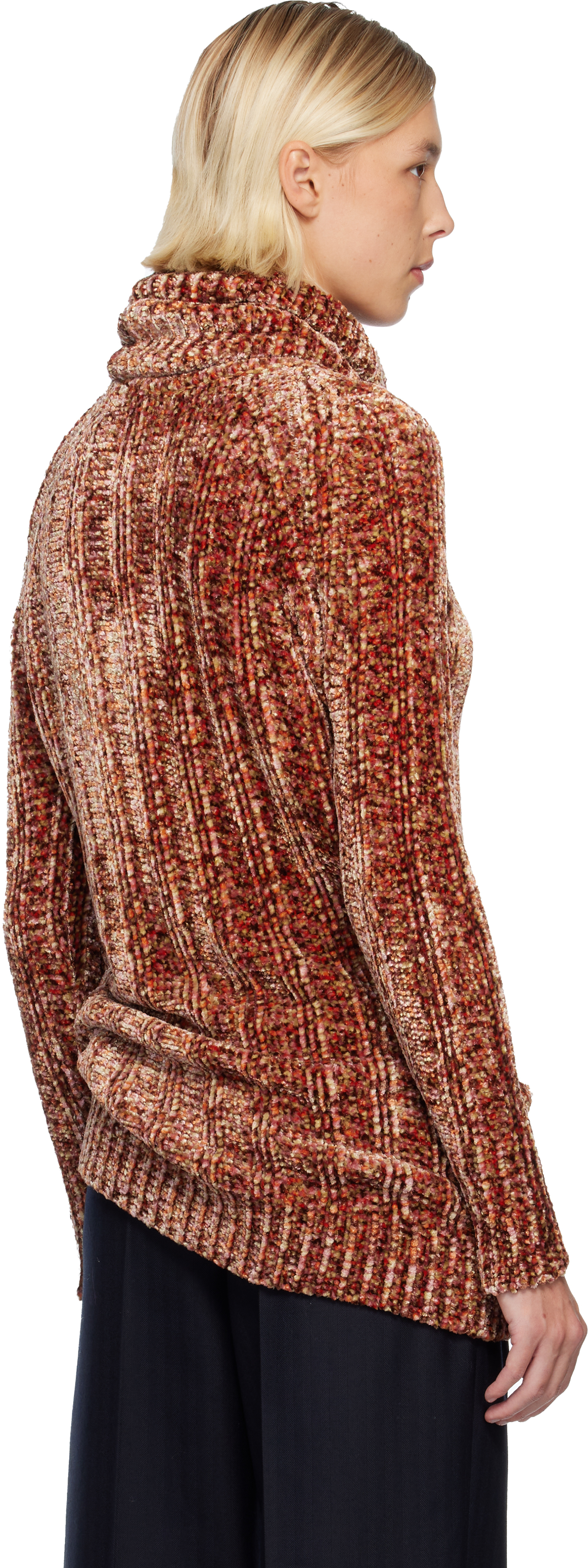 Dries Van Noten Pink & Brown Long Viscose Turtleneck In Brown
