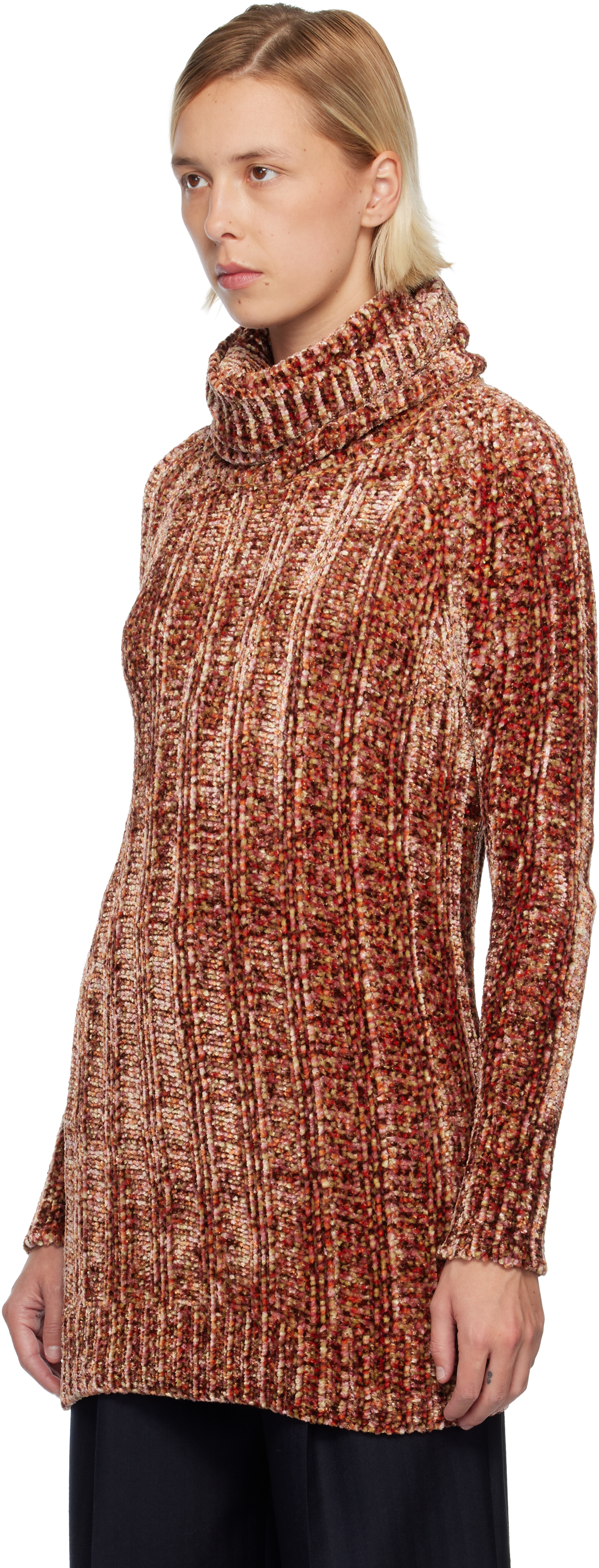 Dries Van Noten Pink & Brown Long Viscose Turtleneck In Brown