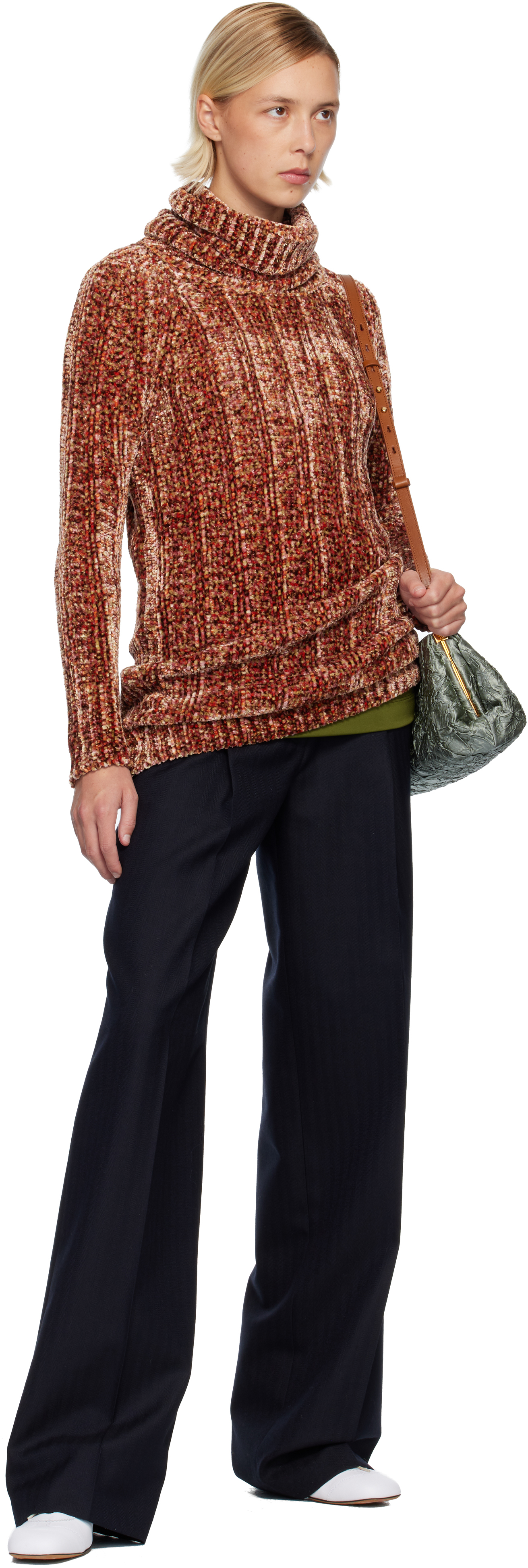 Dries Van Noten Pink & Brown Long Viscose Turtleneck In Brown