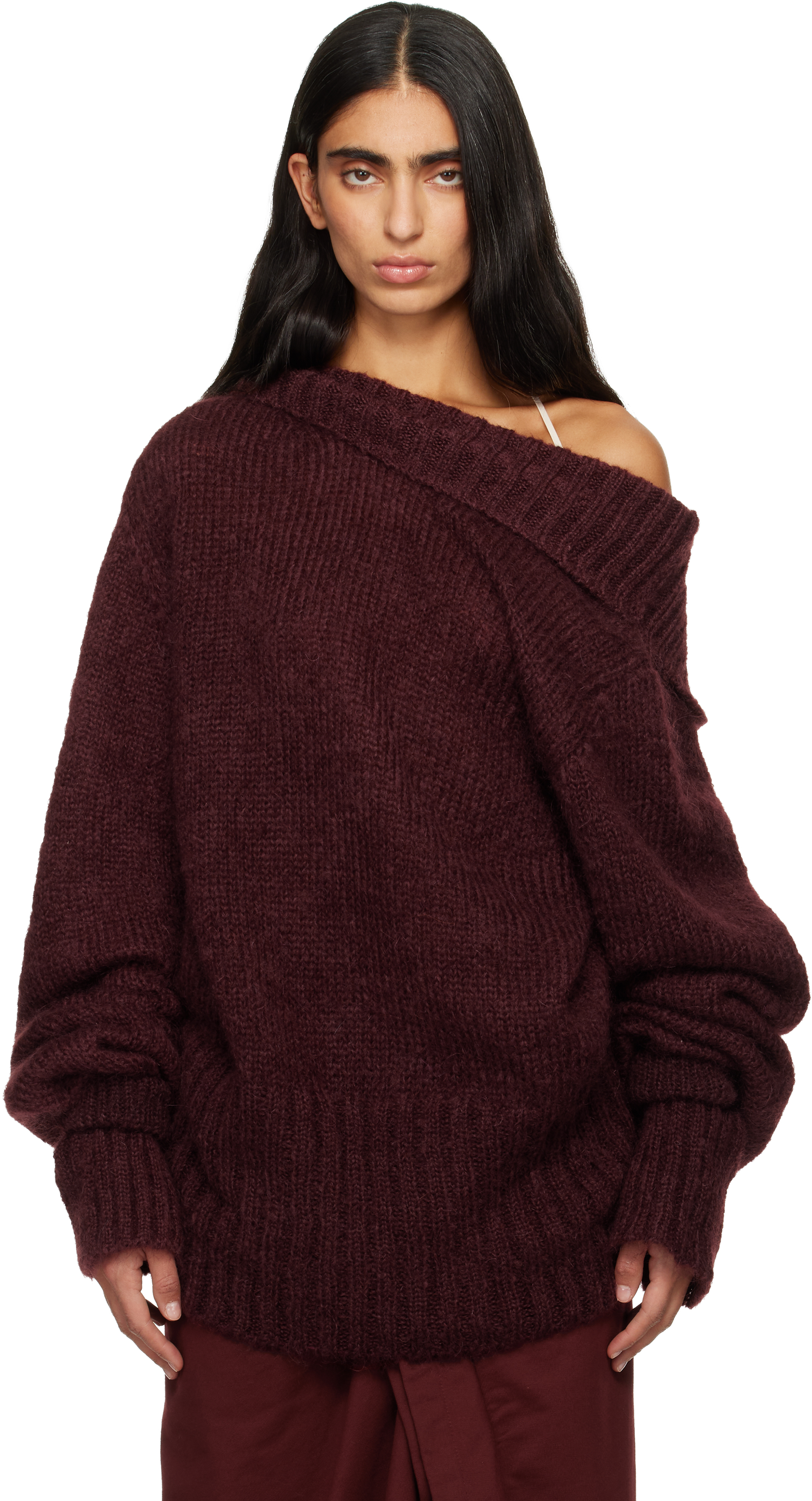 DRIES VAN NOTEN ニット　M Dries Van Noten: Burgundy Oversized Mohair Turtleneck | SSENSE