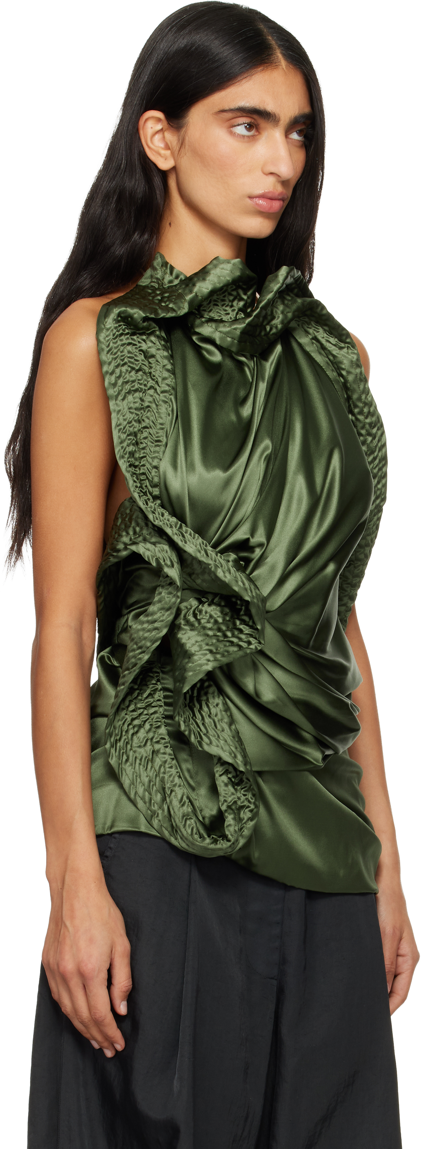 Dries Van Noten Green Draped Silk Blouse