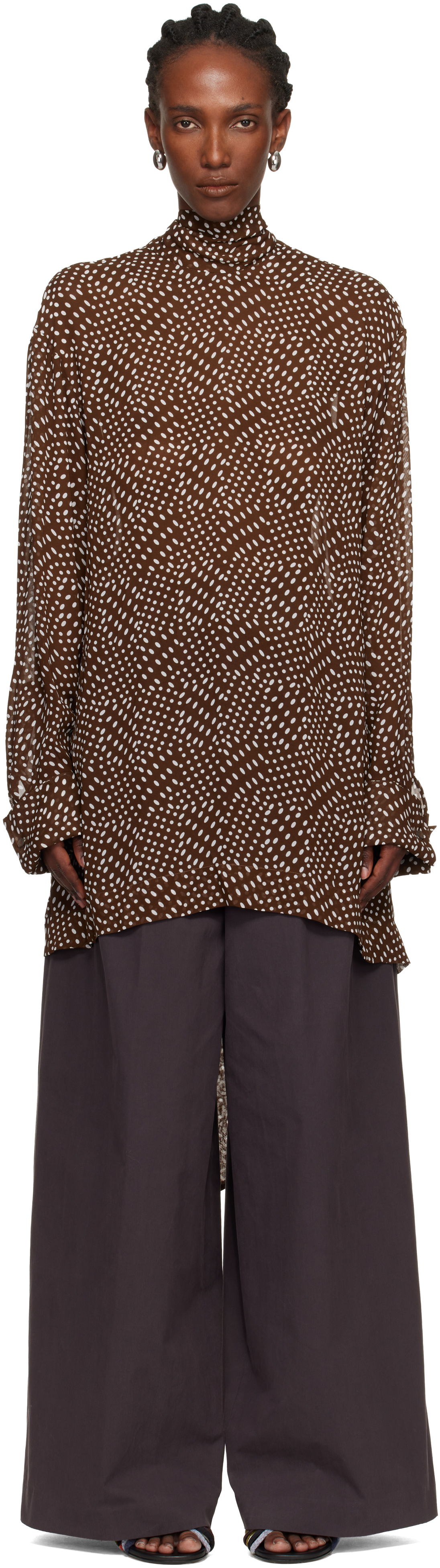 Dries Van Noten Brown Pussy-bow Blouse