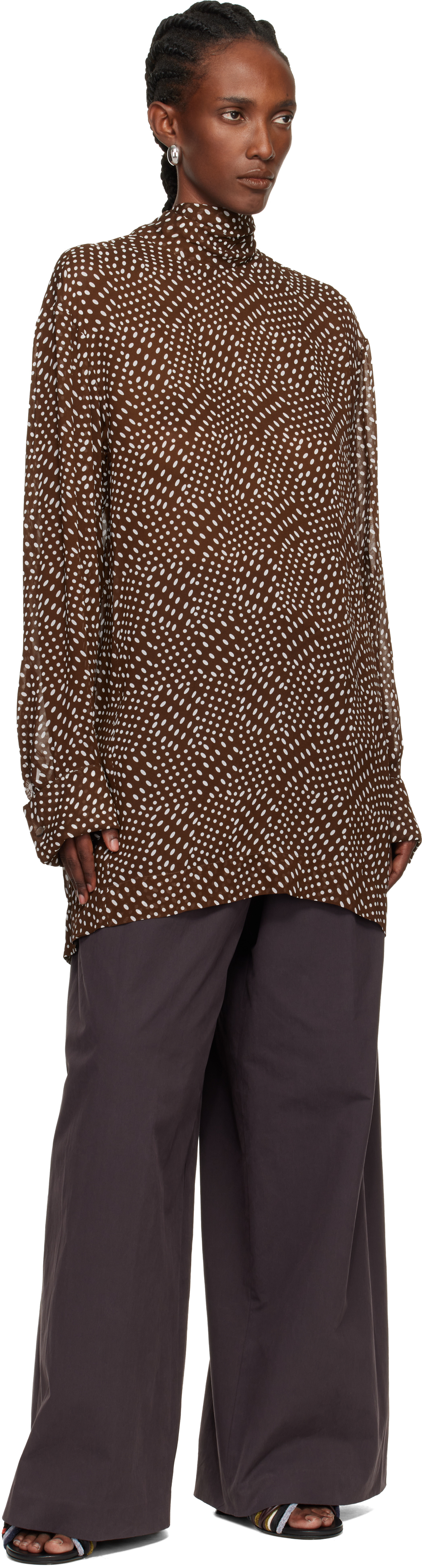 Dries Van Noten Brown Pussy-bow Blouse