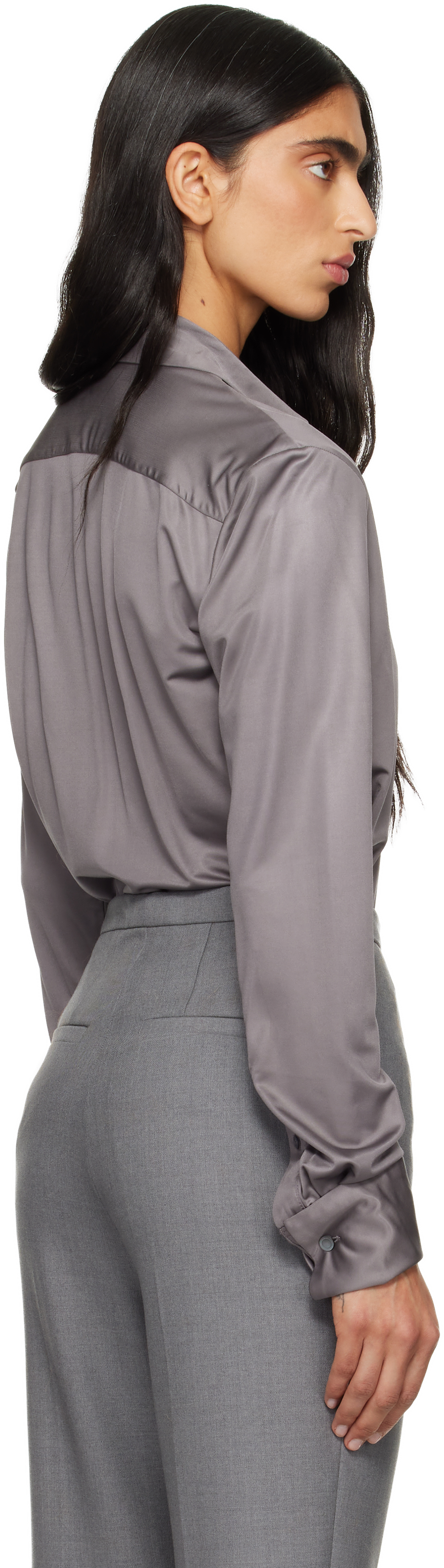 Dries Van Noten Gray Satin Shirt In Gray