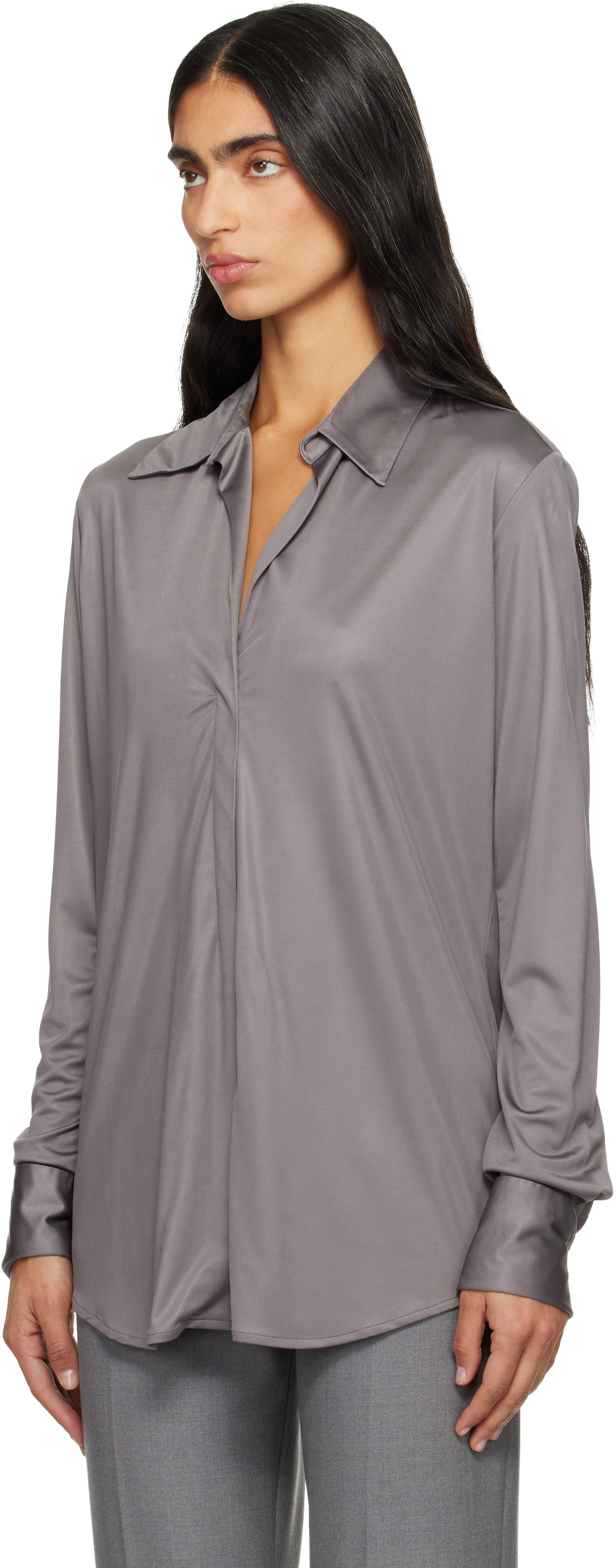 Dries Van Noten Gray Satin Shirt In Gray