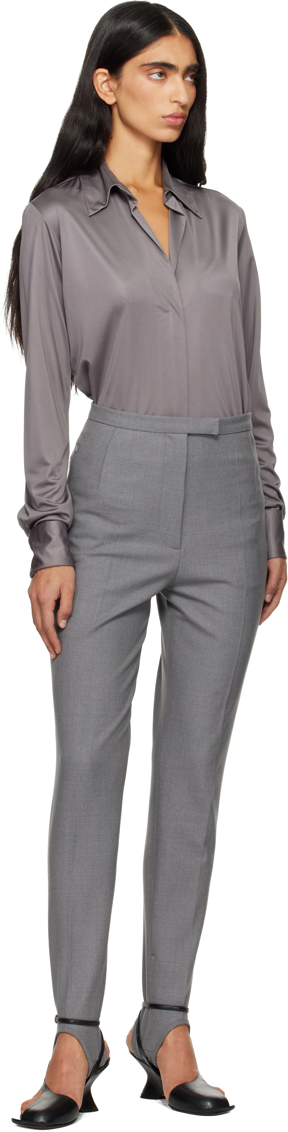 Dries Van Noten Gray Satin Shirt In Gray