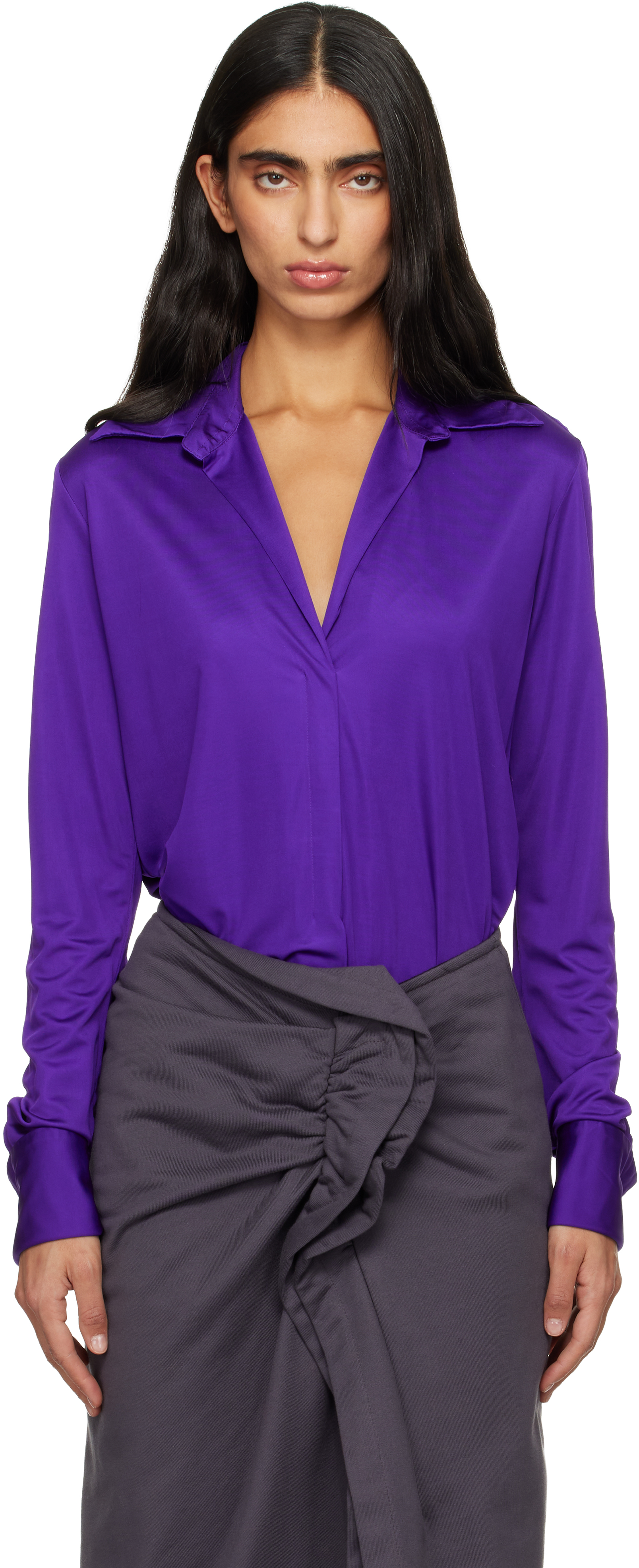 Dries Van Noten Purple Satin Shirt In Multi