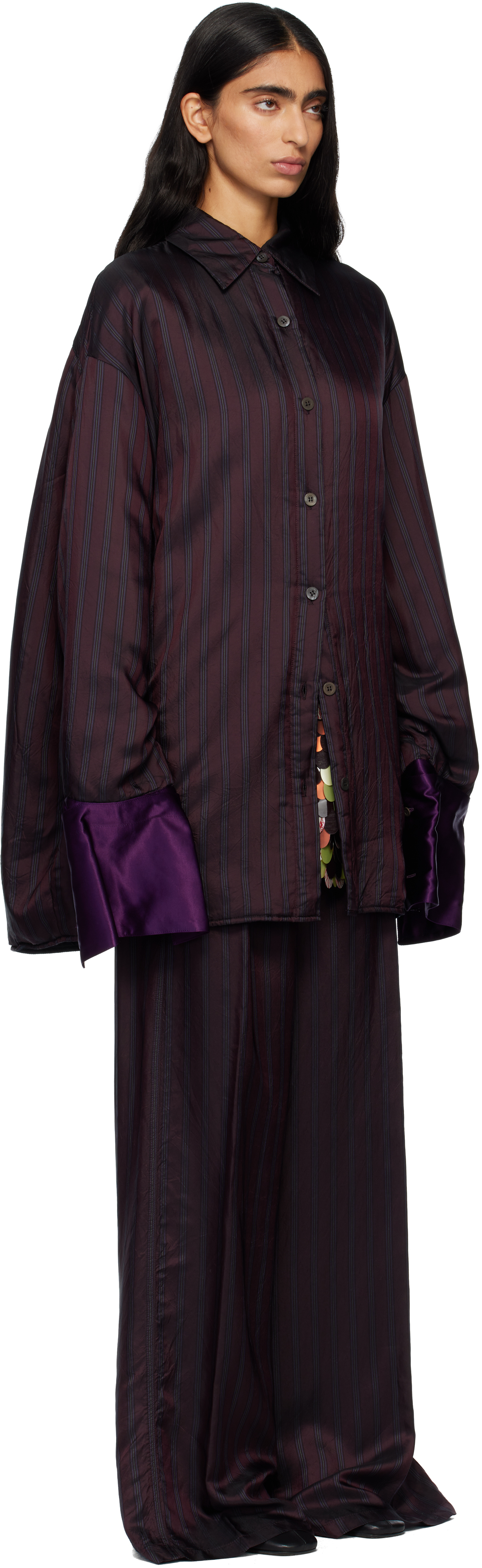 Dries Van Noten Burgundy Oversized Striped Overshirt In Burgundy