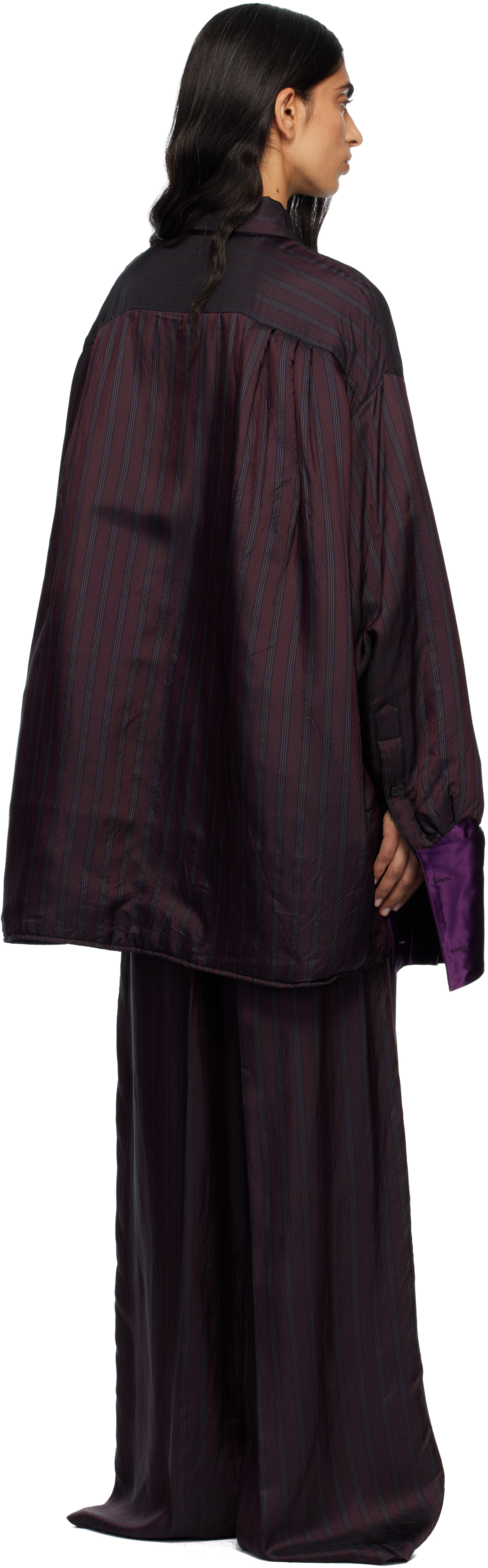 Dries Van Noten Burgundy Oversized Striped Overshirt In Burgundy