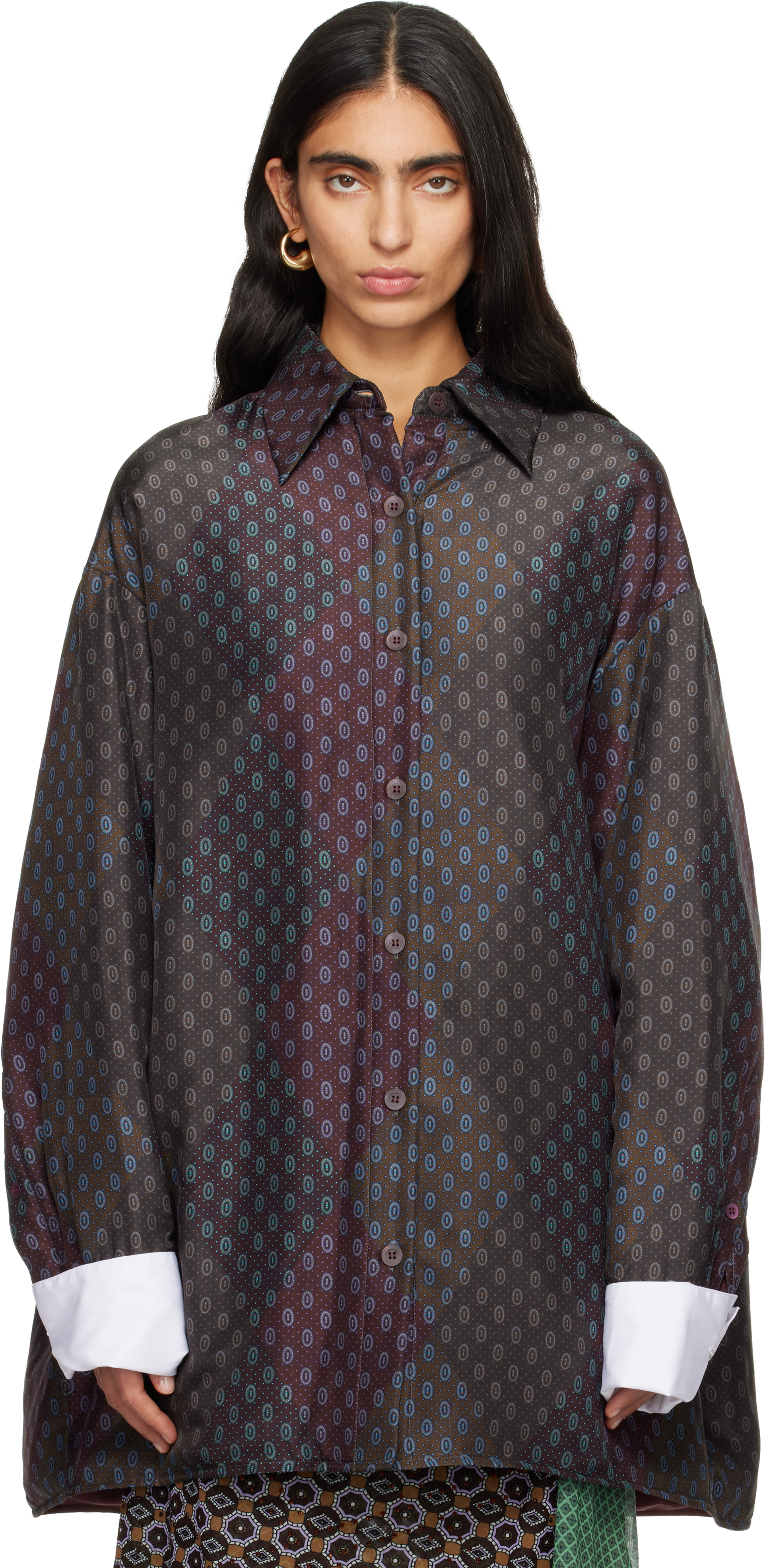 Dries Van Noten Burgundy Printed Jacket In Burgundy