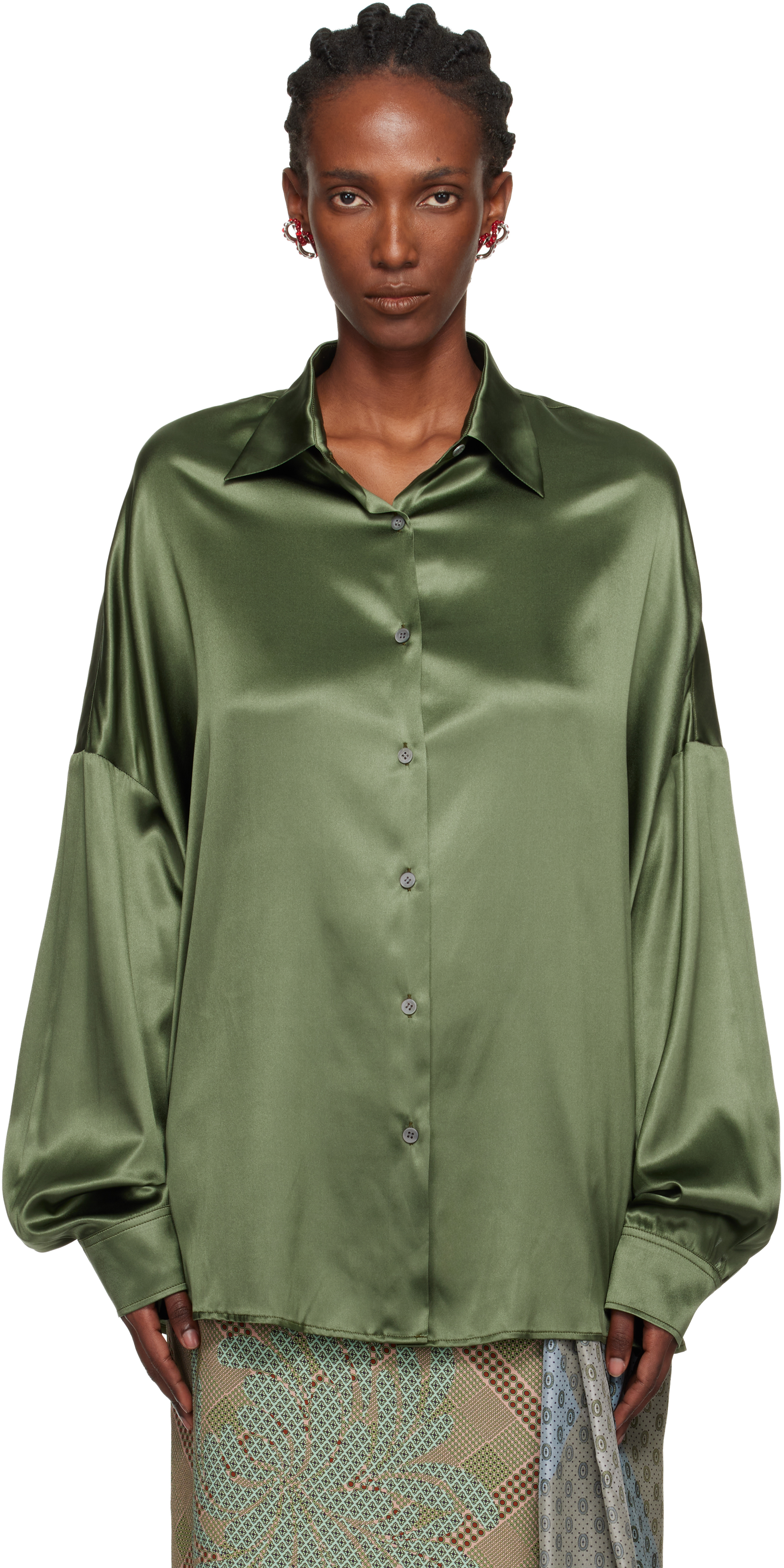 Dries Van Noten Green Silk Shirt