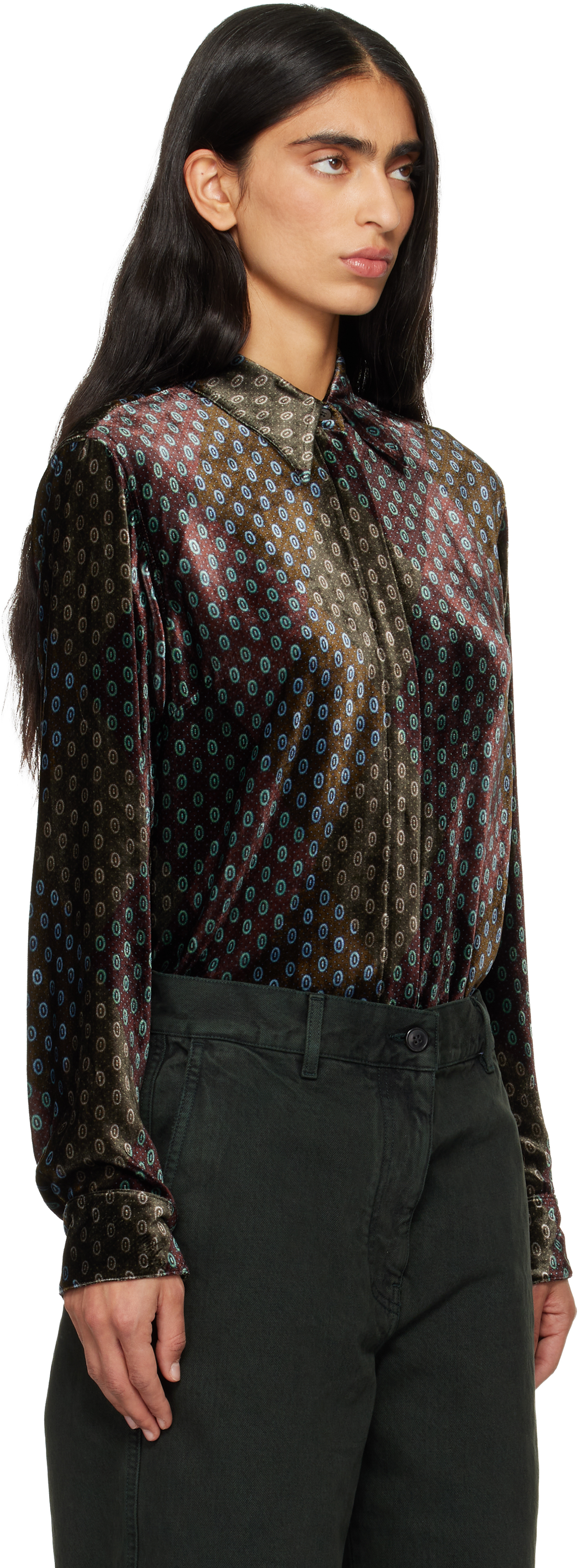 Dries Van Noten Printed Argyle-pattern Shirt In Brown