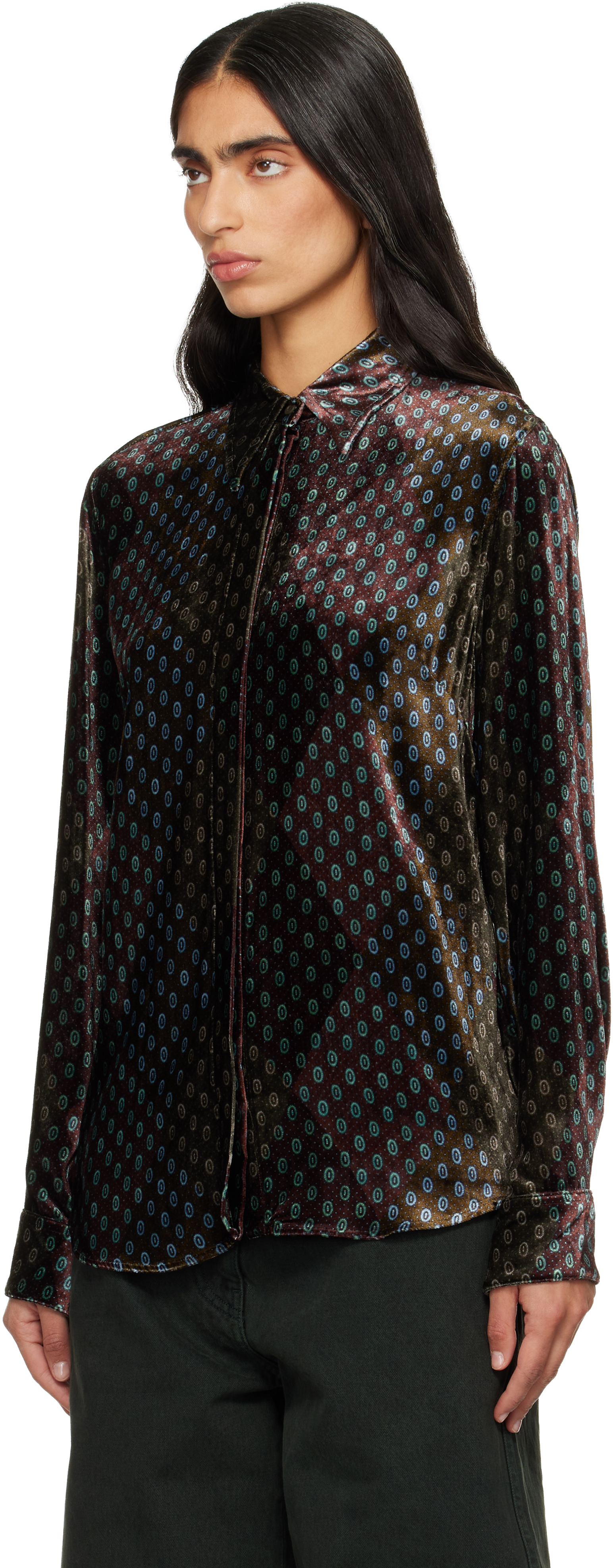 Dries Van Noten Printed Argyle-pattern Shirt In Brown