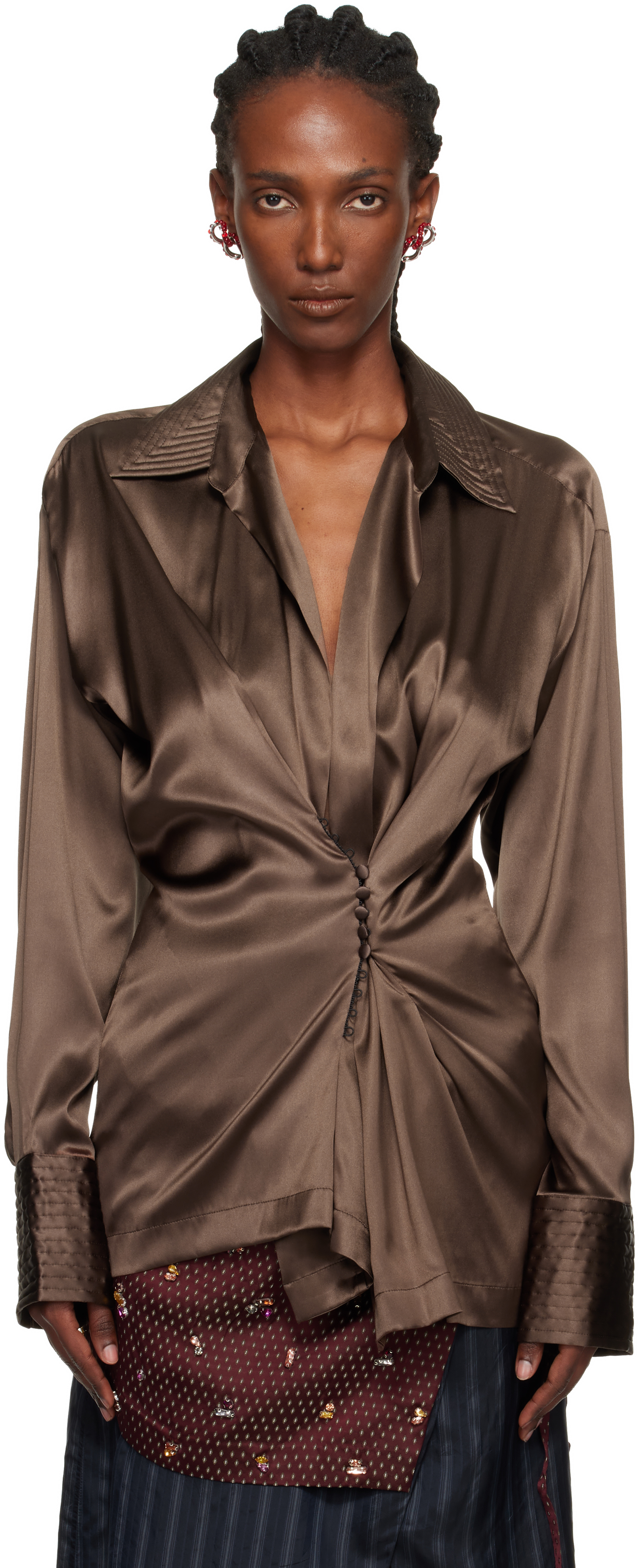 Dries Van Noten Brown Draped Shirt
