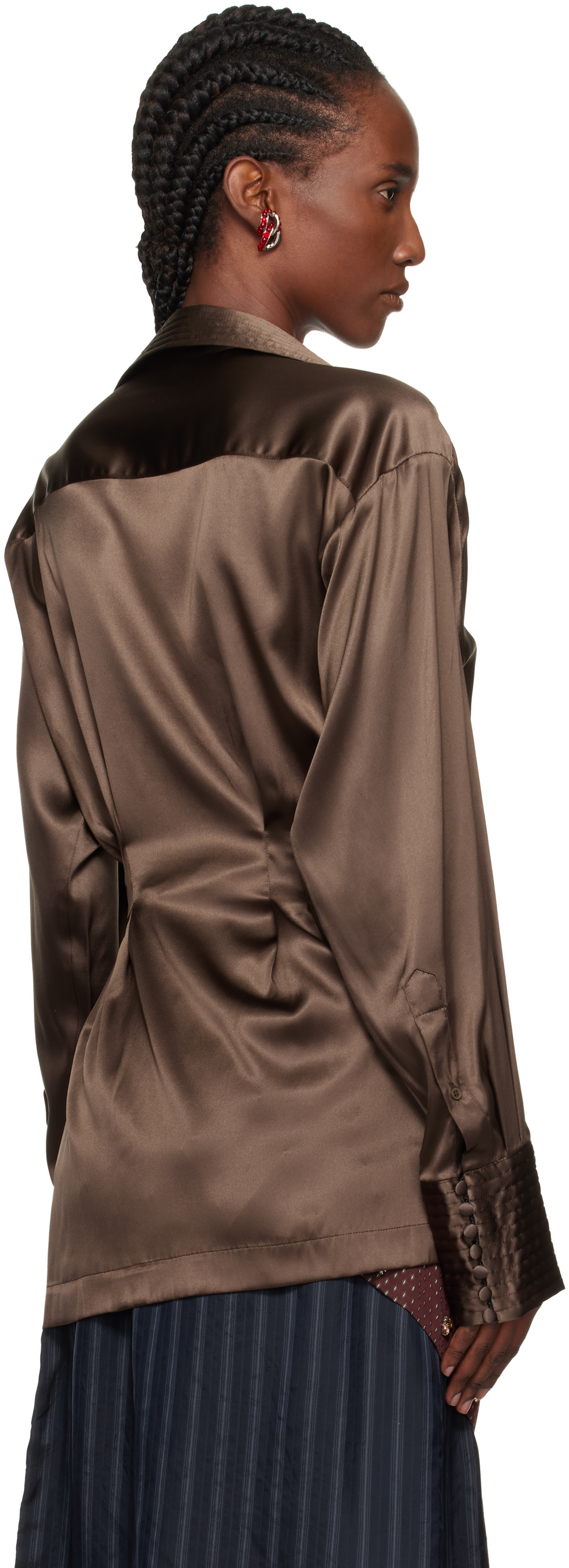 Dries Van Noten Brown Draped Shirt