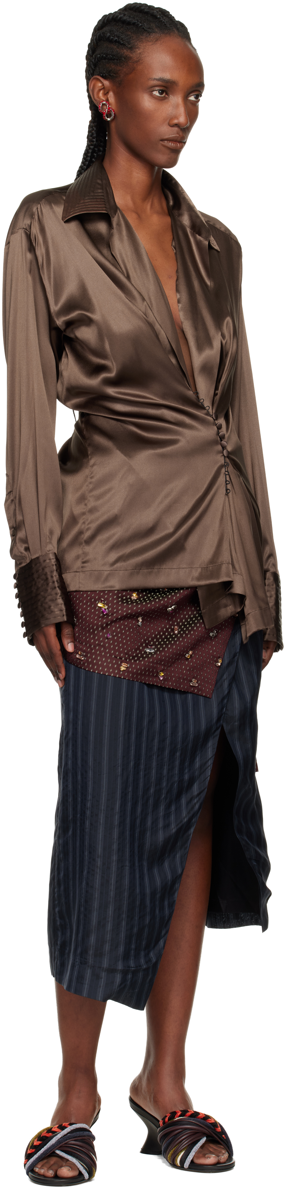 Dries Van Noten Brown Draped Shirt