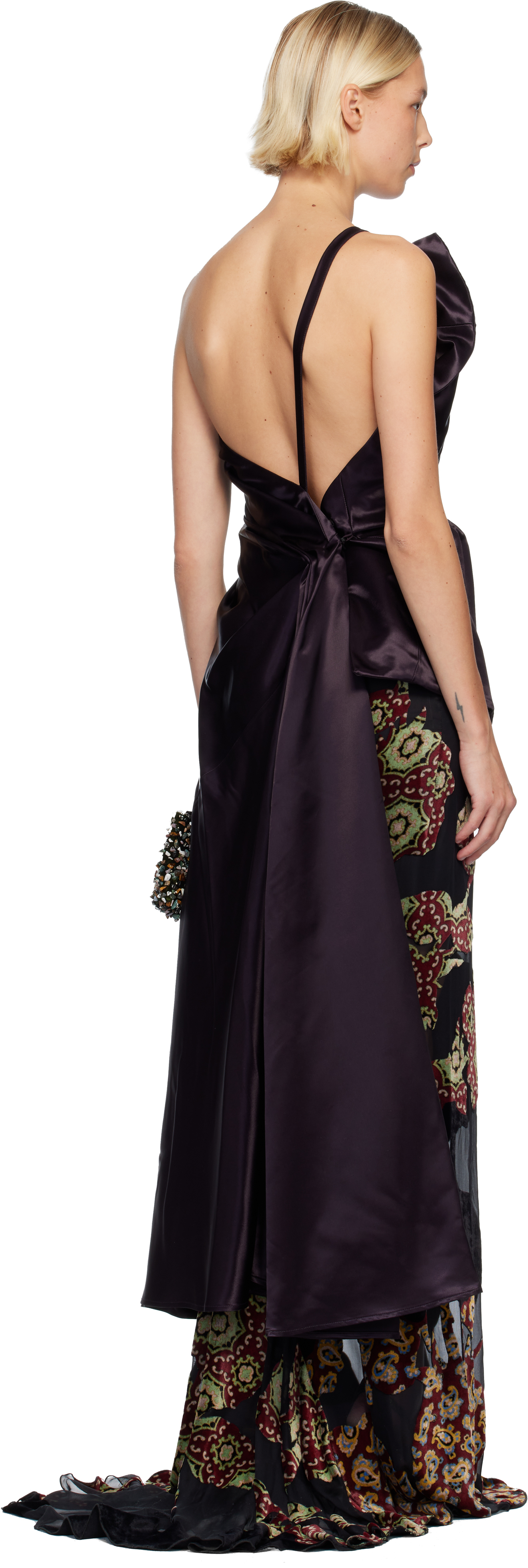 Dries Van Noten Purple Draped Satin Top In Black