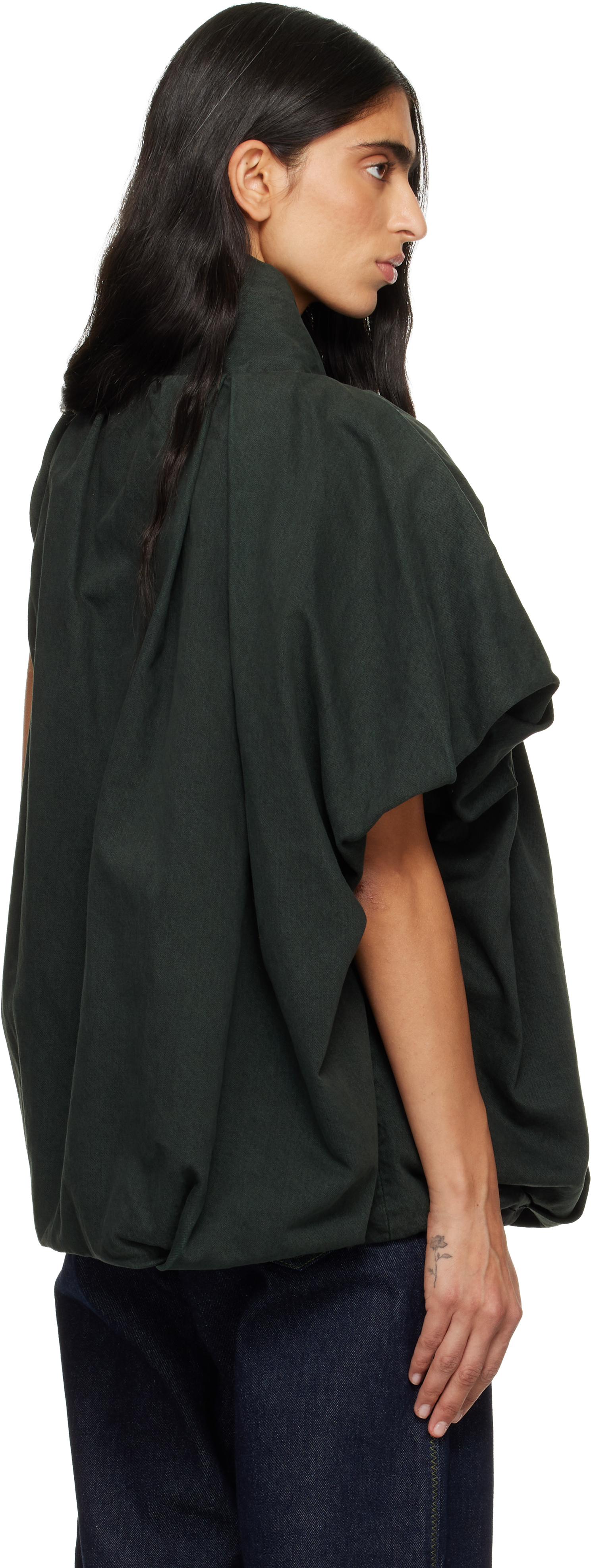 Dries Van Noten Green Draped Denim Top In Animal Print