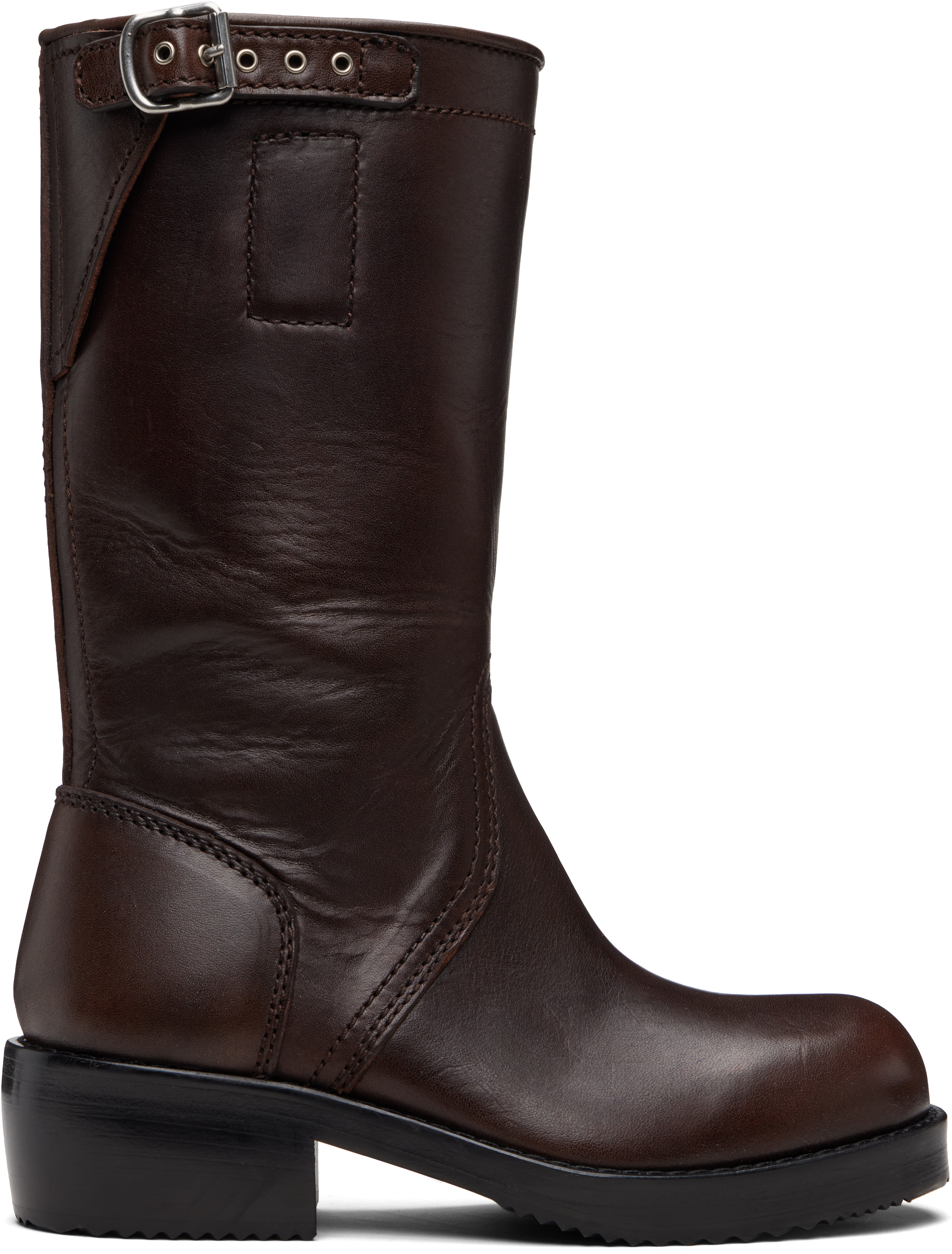 Dries Van Noten: Brown Leather Biker Boots | SSENSE