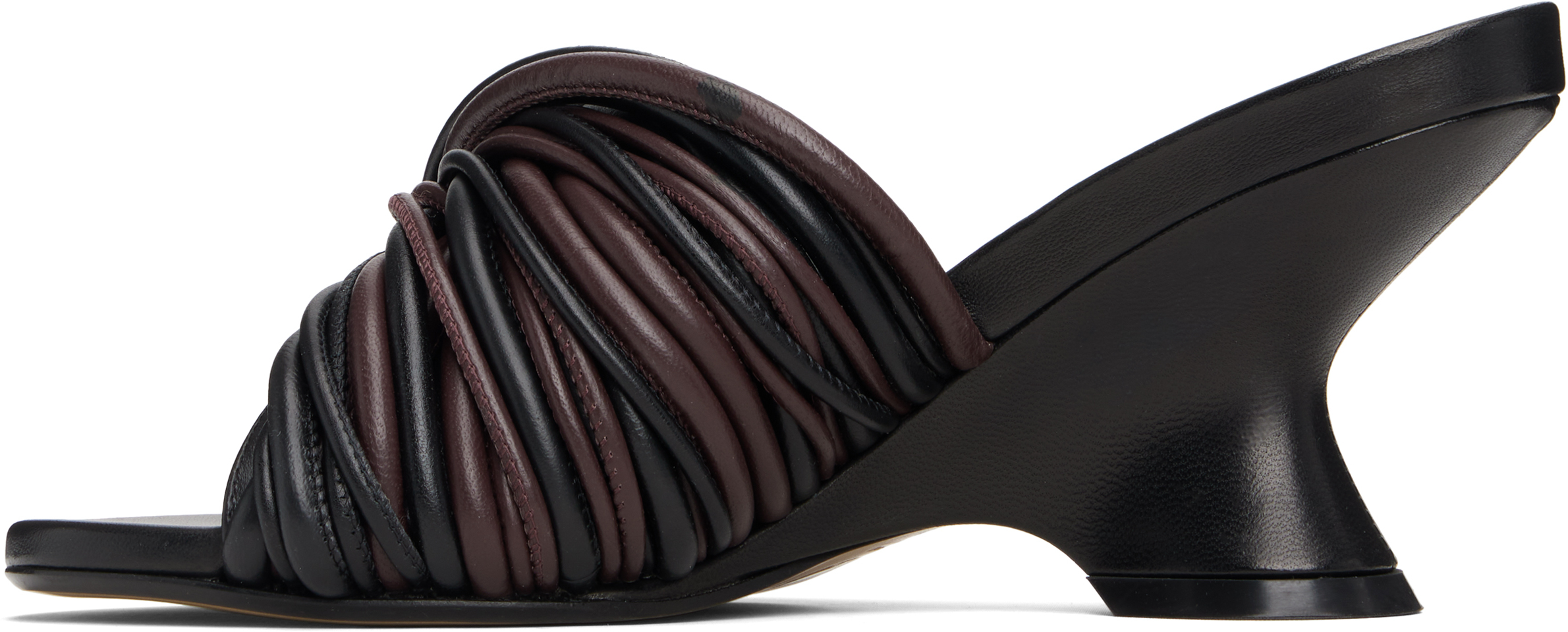 Dries Van Noten Brown & Black Open-toe Leather Mule Heeled Sandals In Black