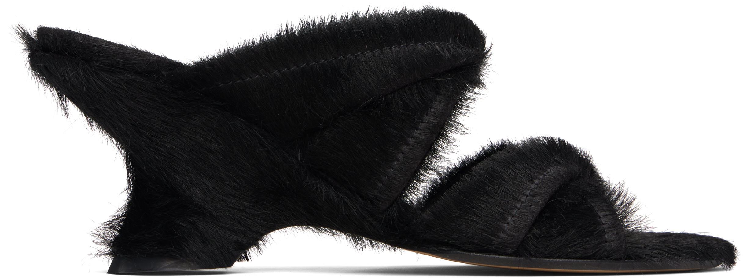 Dries Van Noten Black Ponyhair Mule Heeled Sandals