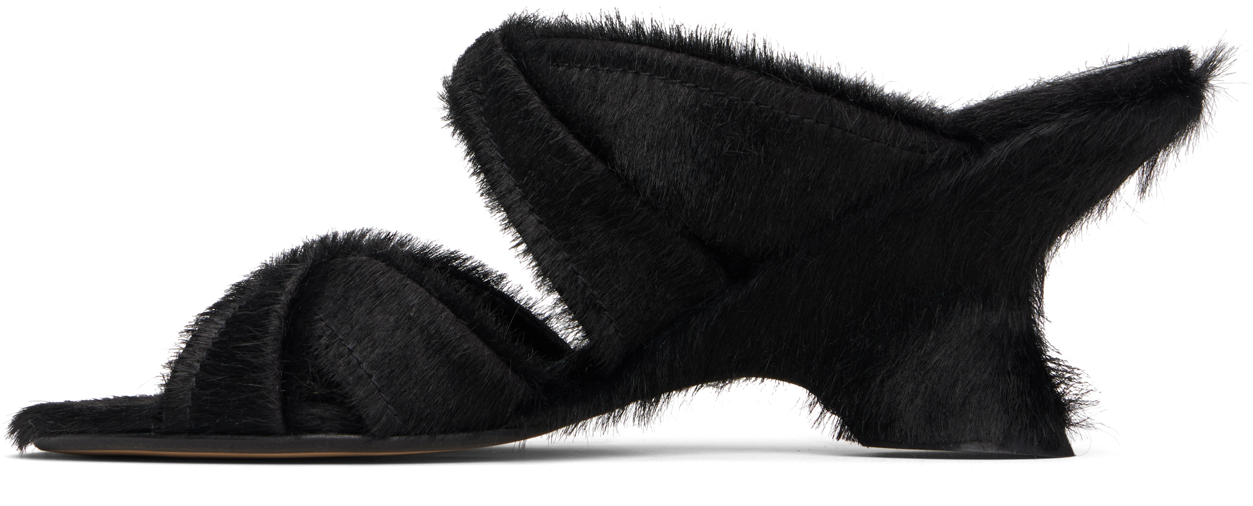 Dries Van Noten Black Ponyhair Mule Heeled Sandals In Black