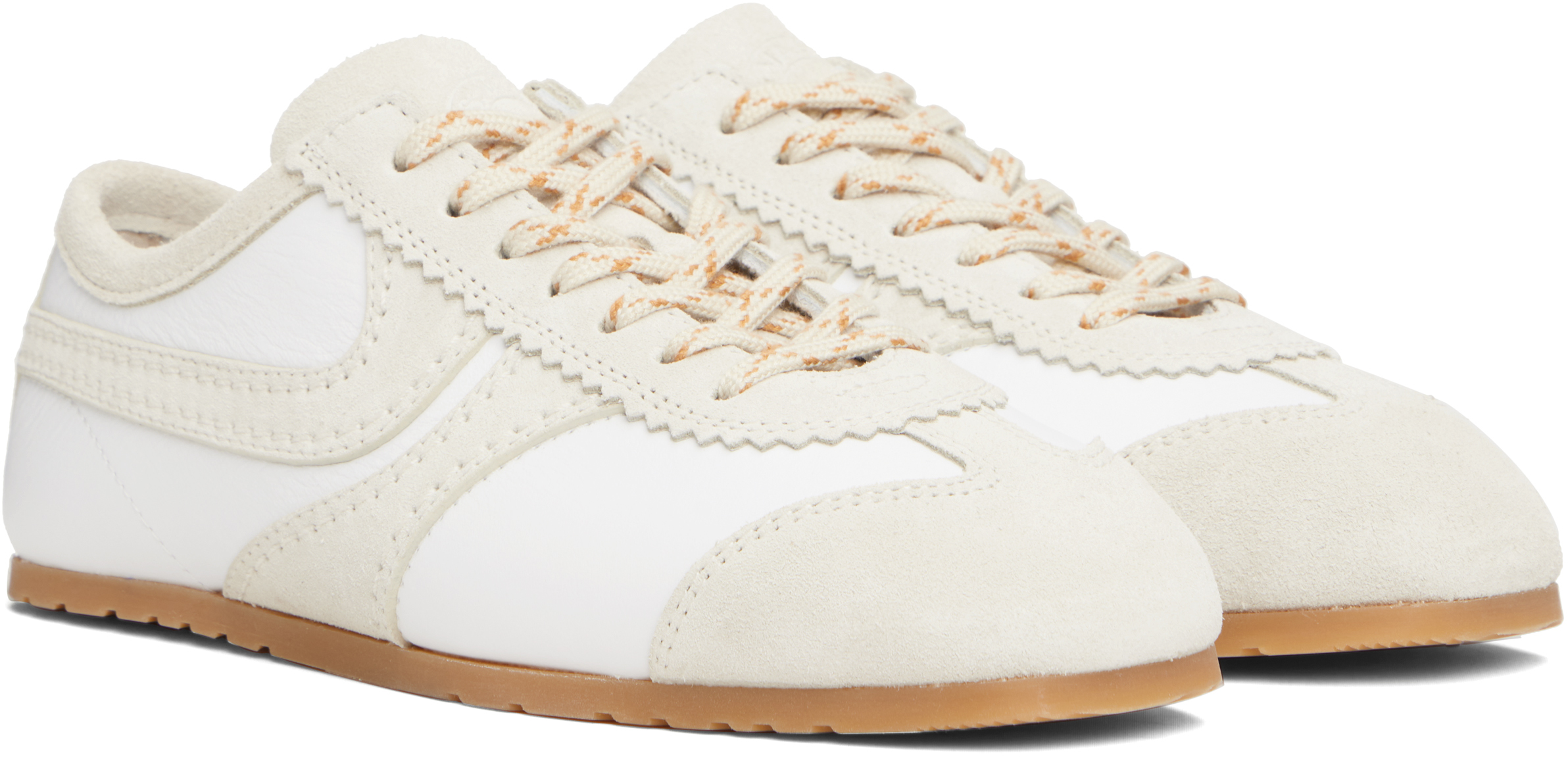 Dries Van Noten White & Beige Suede Sneakers In White