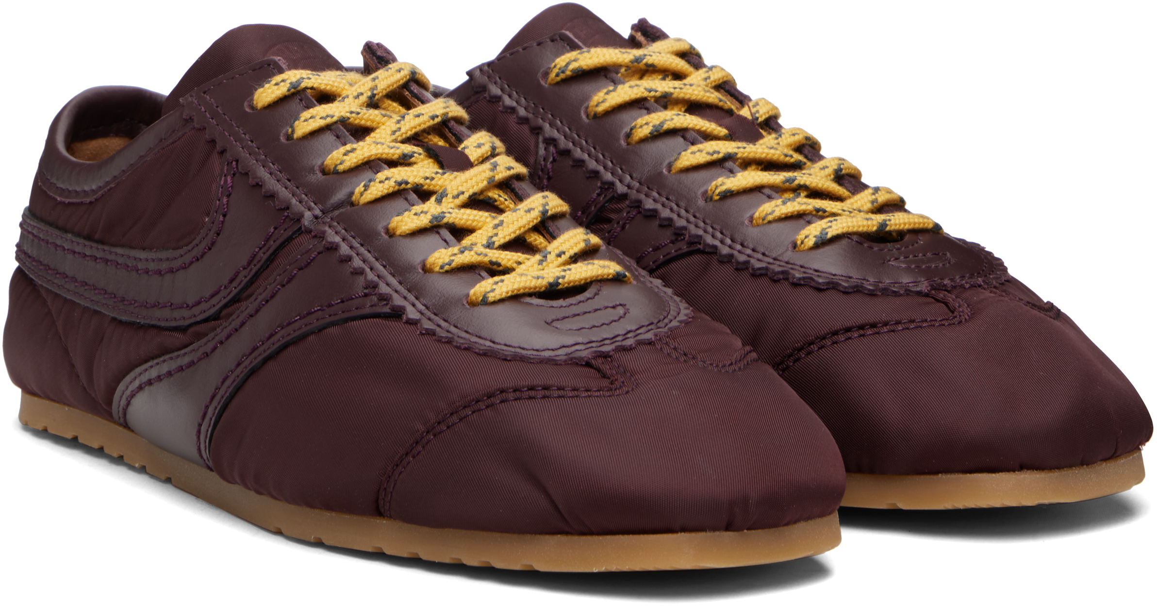 Dries Van Noten Low-top Nylon Running Sneakers With Leather Inserts In Burgundy