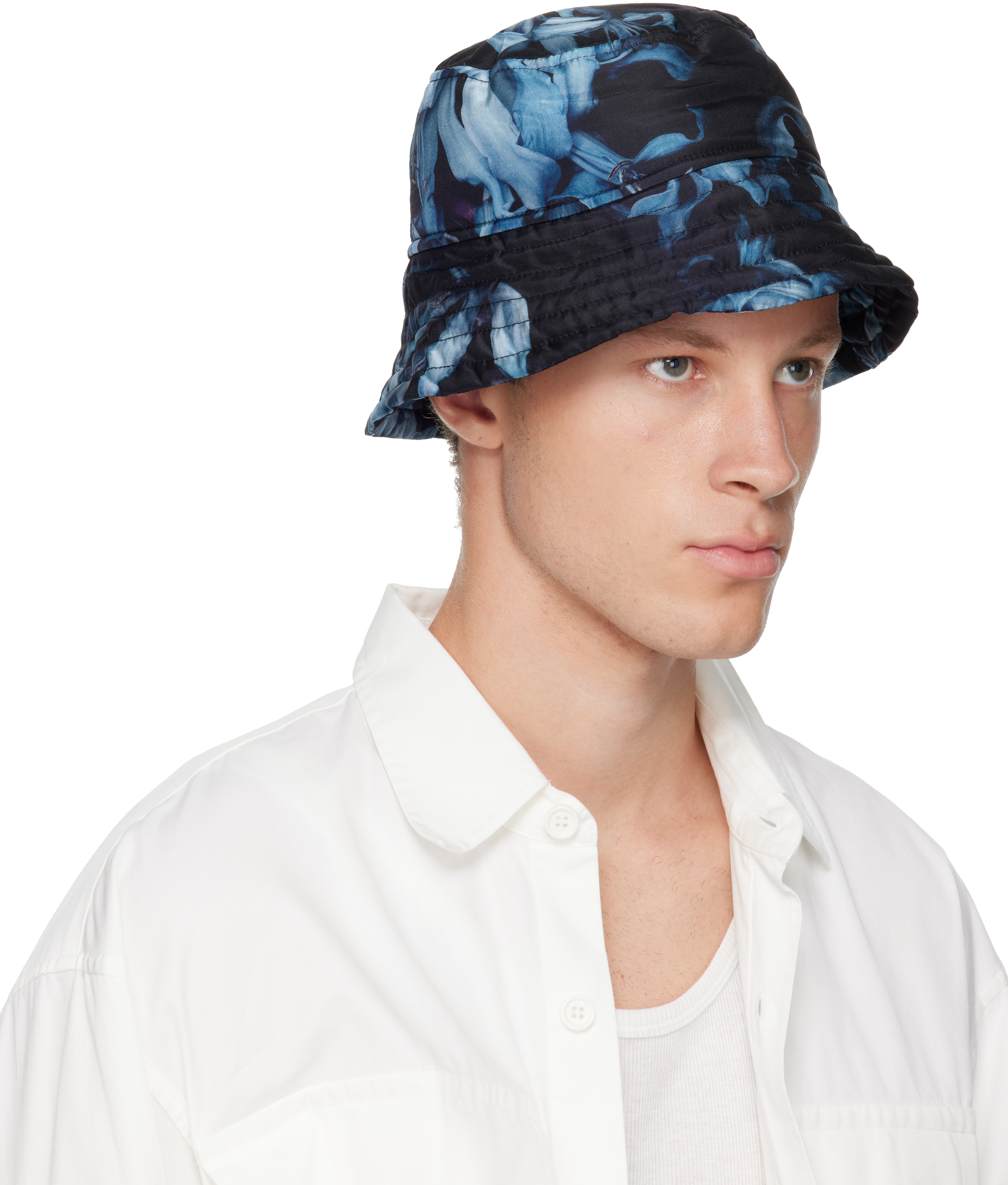 Dries Van Noten Black & Blue Printed Bucket Hat In Blue