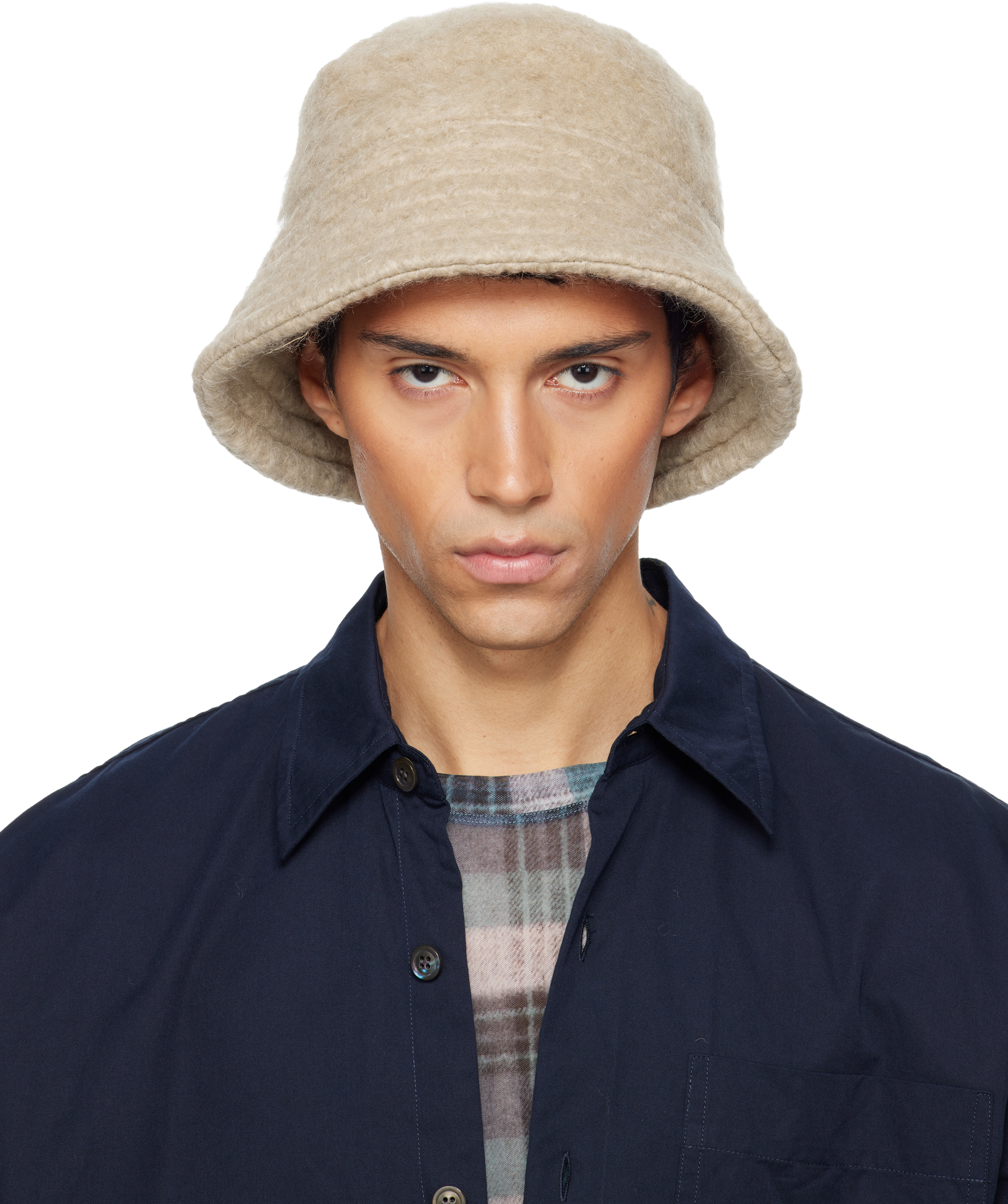Beige Wool Mohair Bucket Hat by Dries Van Noten on Sale