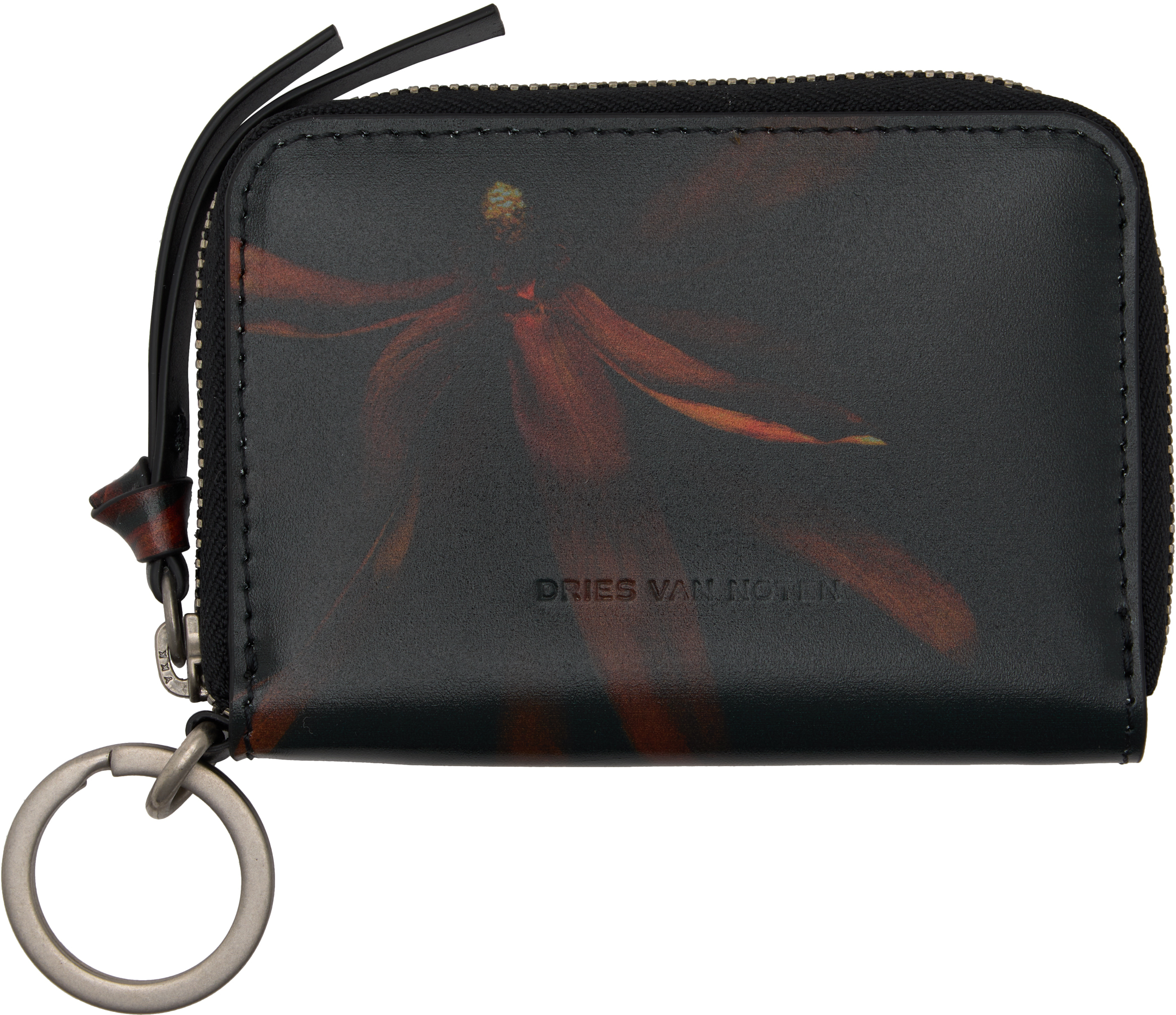 Dries Van Noten Black & Red Leather Card Holder In Black