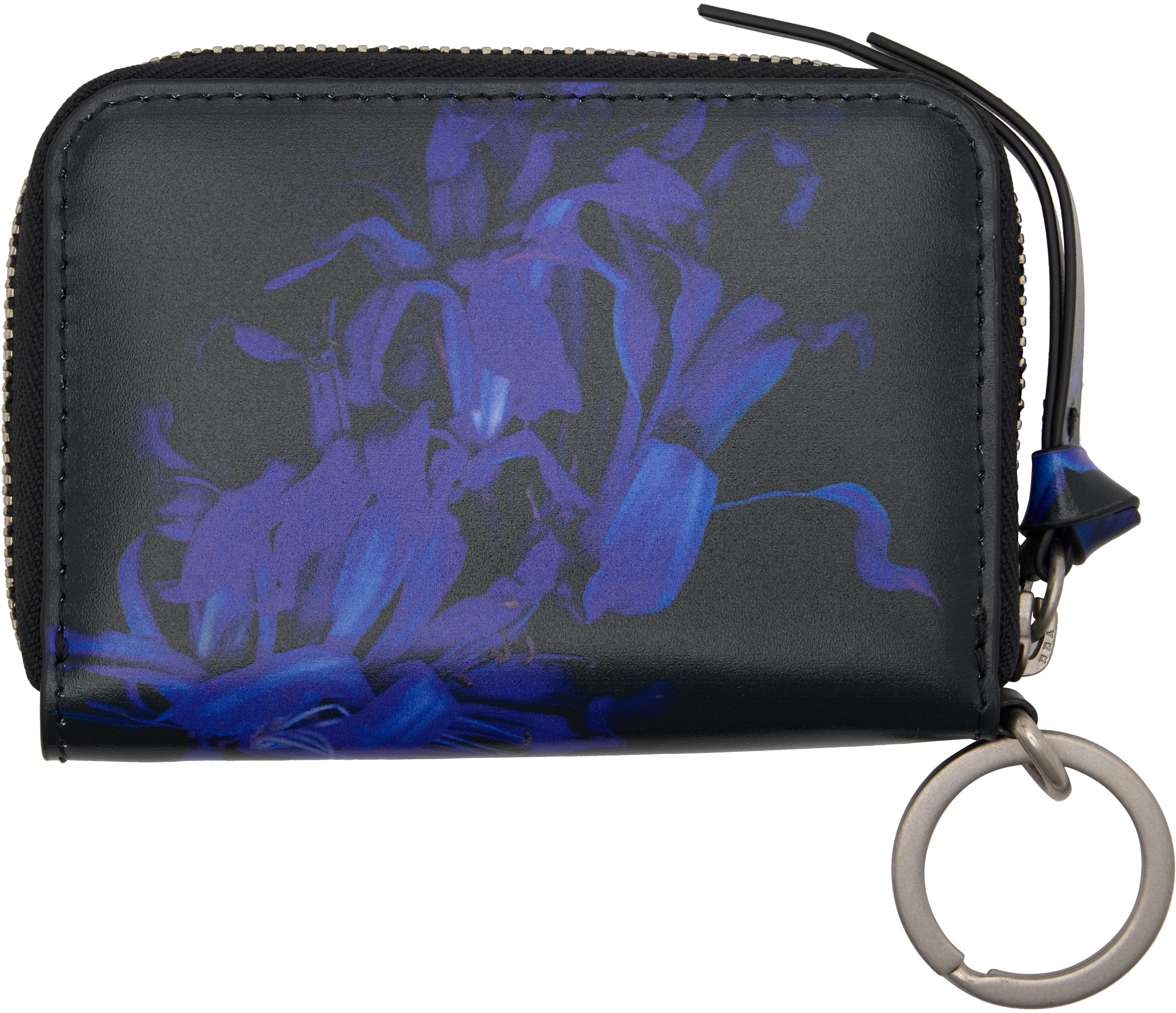 Dries Van Noten Black & Blue Leather Card Holder In Black