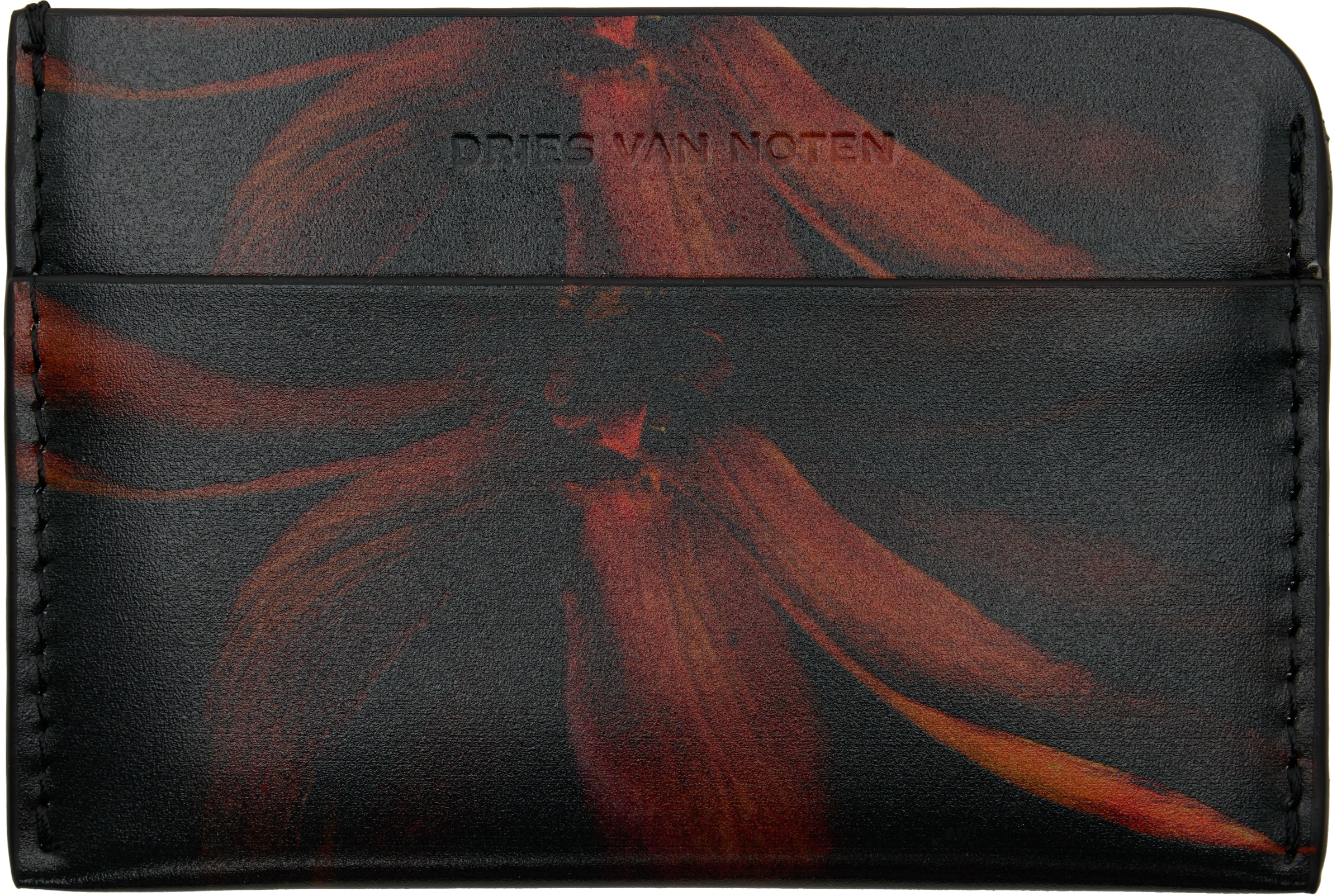 Dries Van Noten Black & Orange Leather Card Holder In Black