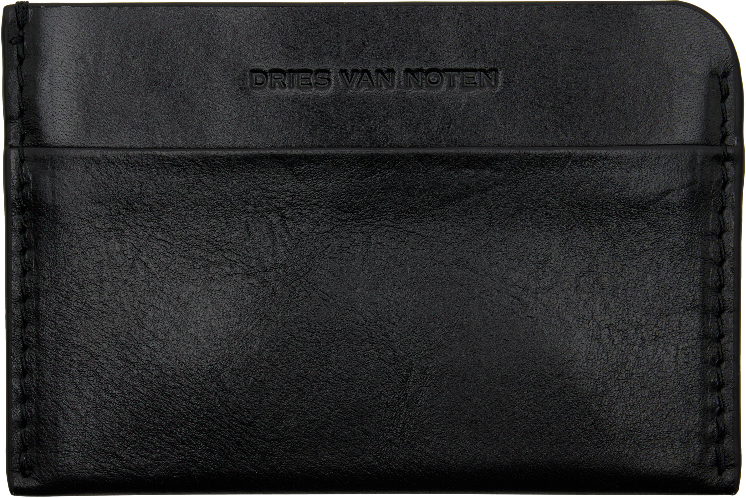 Dries Van Noten Black Leather Card Holder In Black