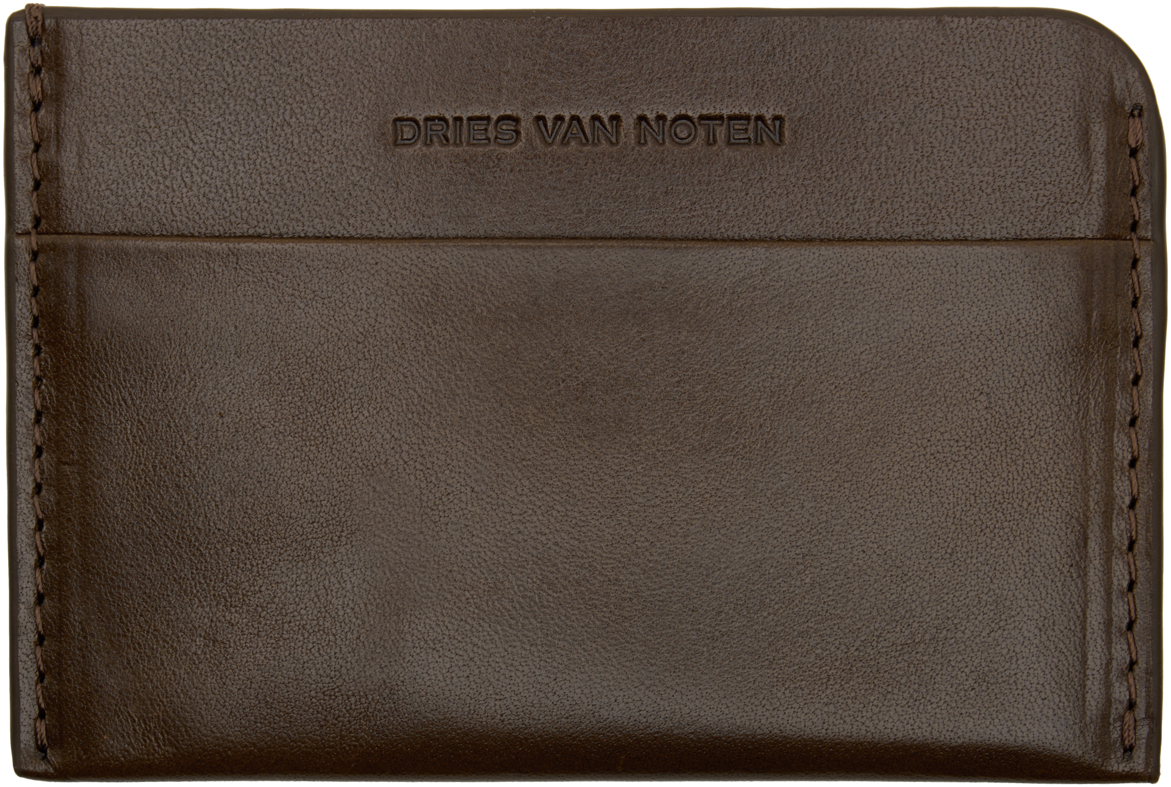Dries Van Noten Khaki Leather Card Holder In Brown