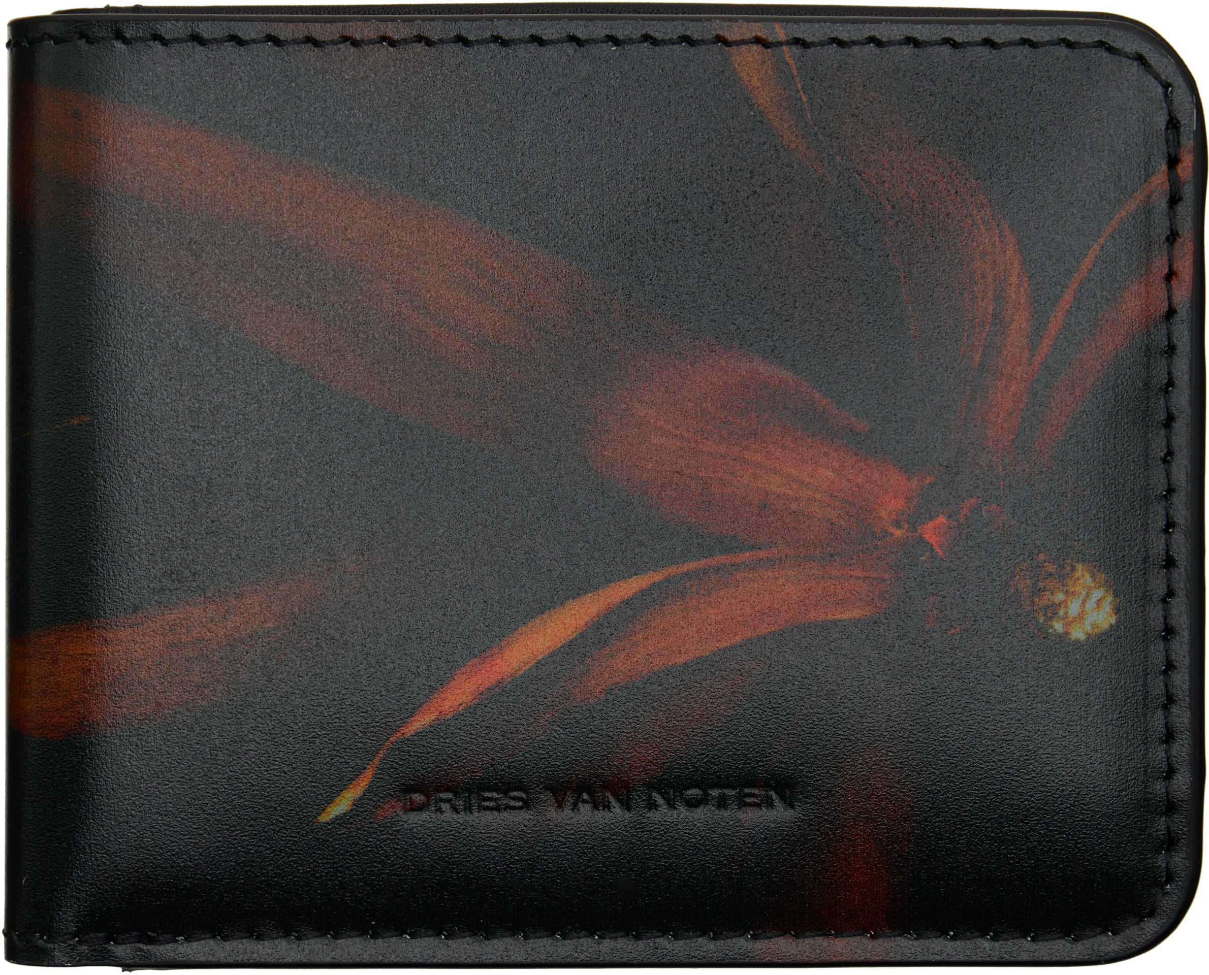 Dries Van Noten Black & Orange Floral Wallet In Black
