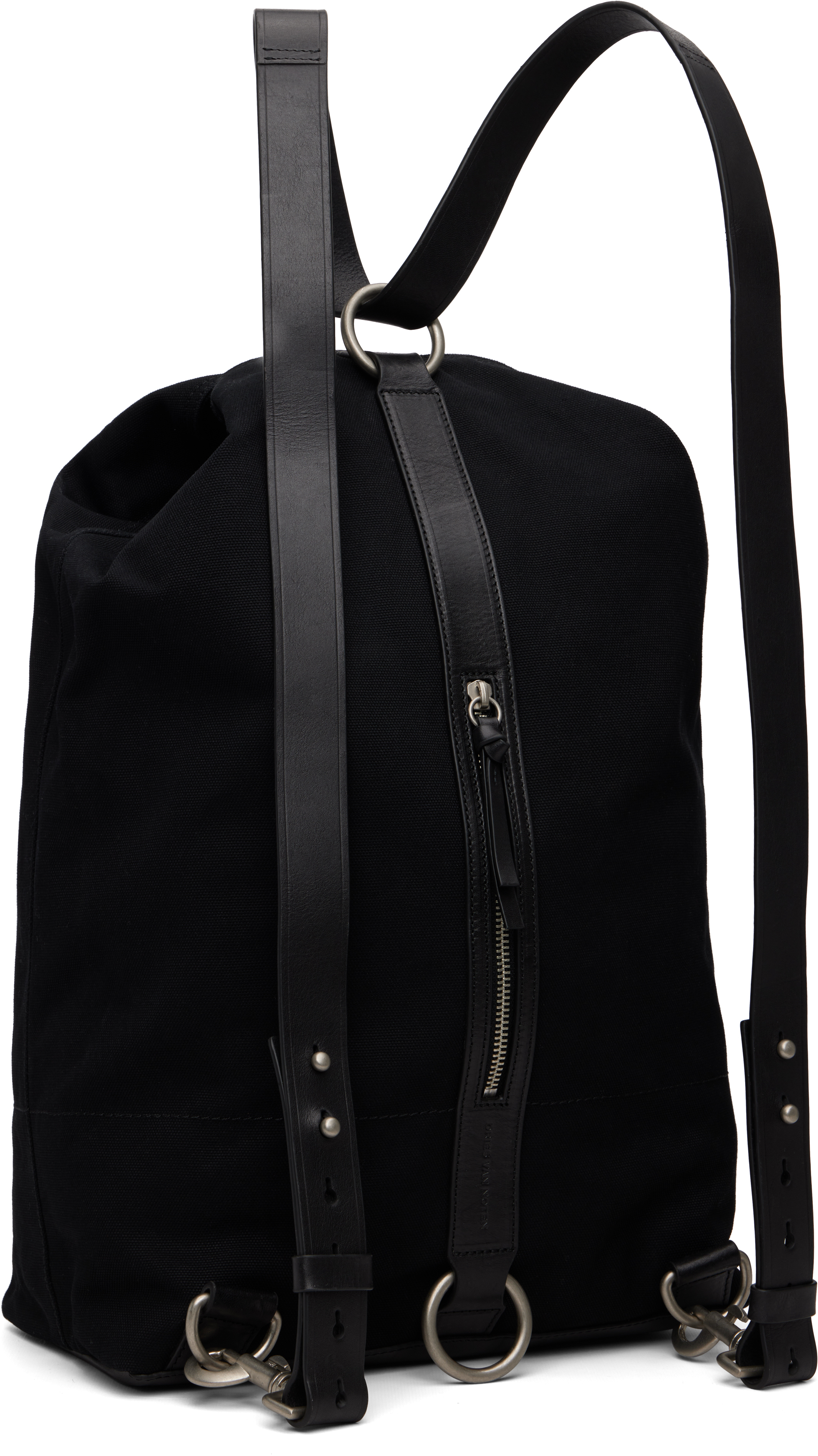 Dries Van Noten Black Adjustable Canvas Backpack In Black