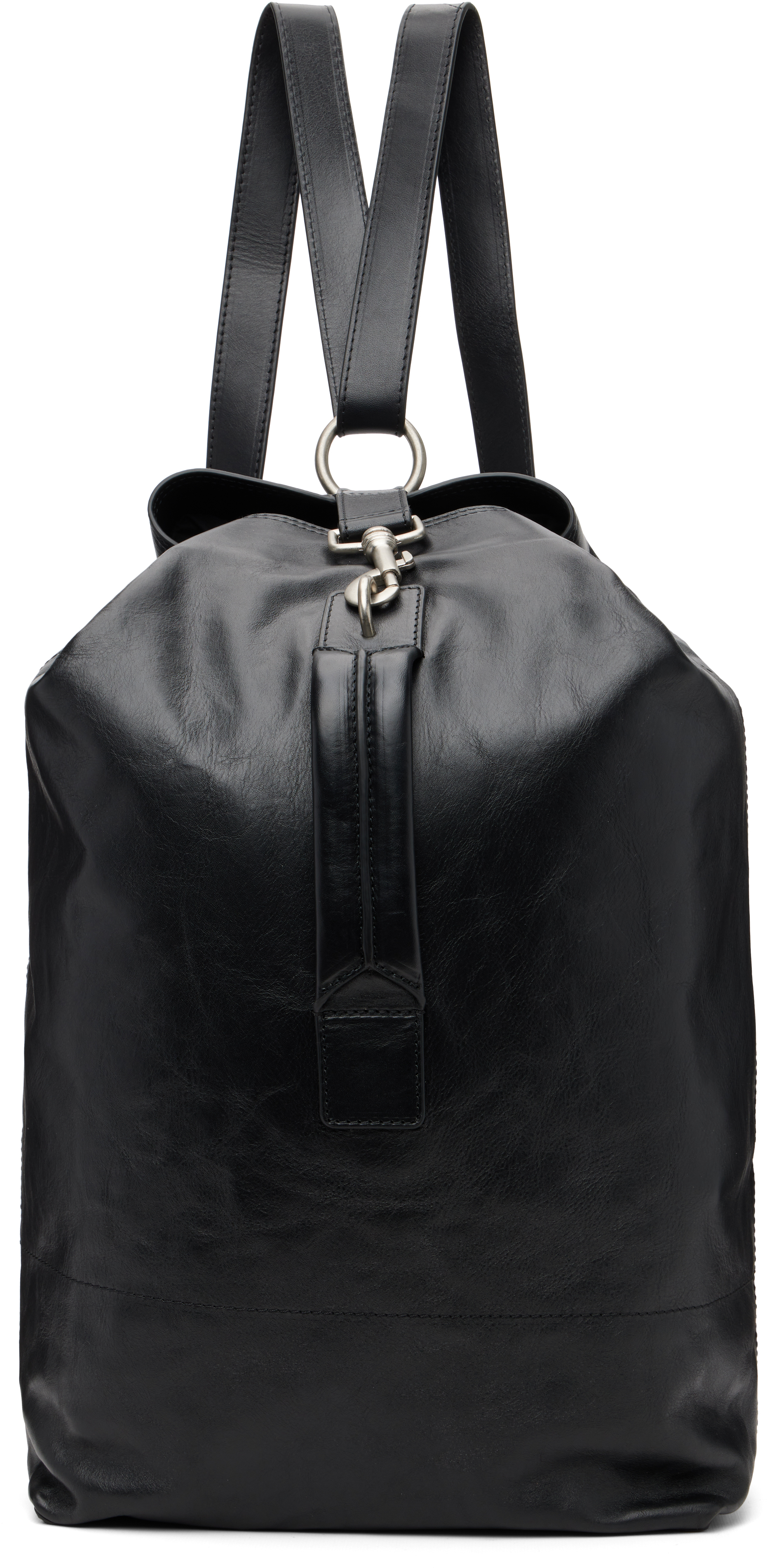 Dries Van Noten Black Adjustable Leather Backpack In Black